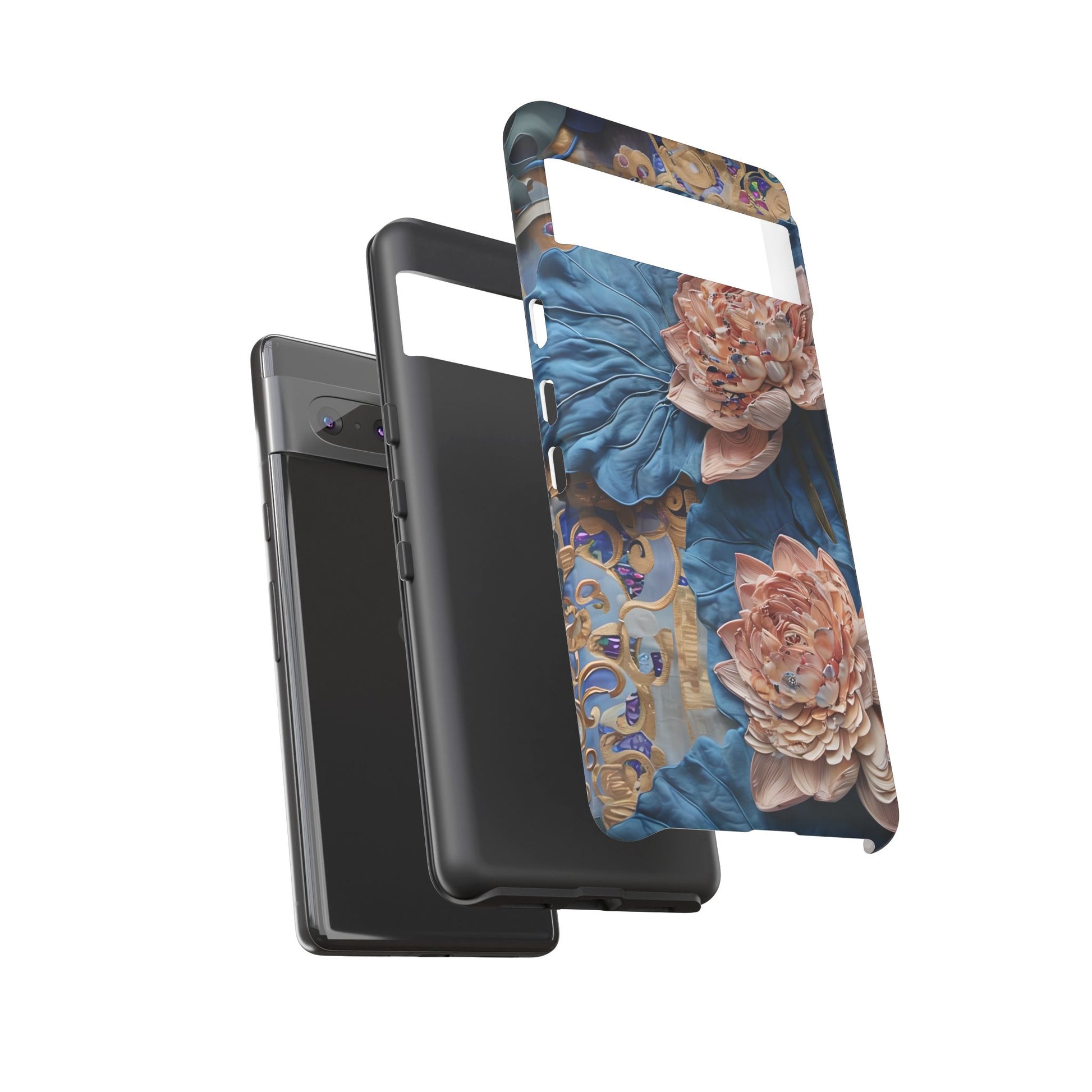 Peony Midnight Tapestry - Google Pixel 7 - Elegant Blue & Blush Artful Phone Cover