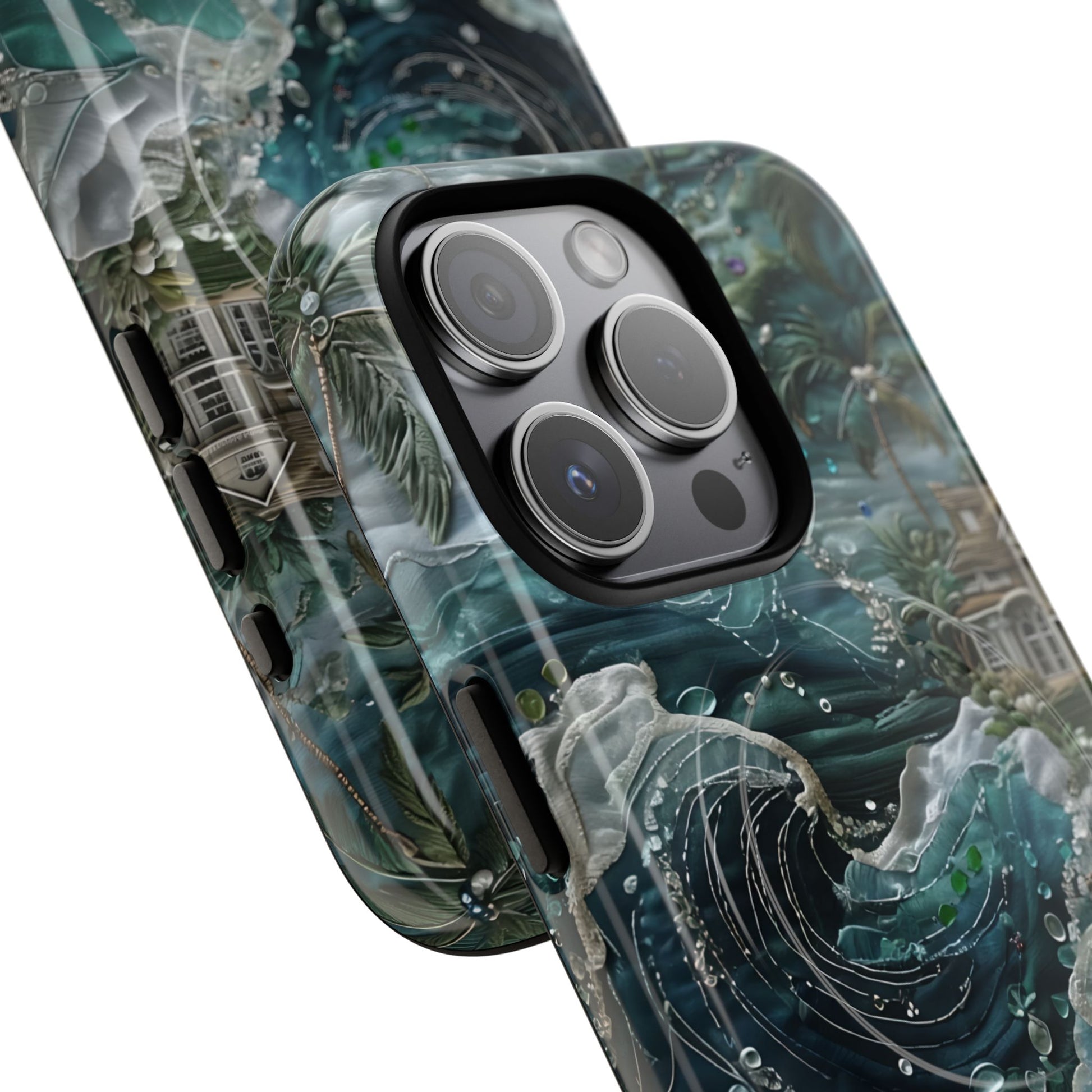 Tropical Midnight Wave - Artistic Ocean iPhone 15 Pro MagSafe Phone Case - Dramatic Blue Wave Design
