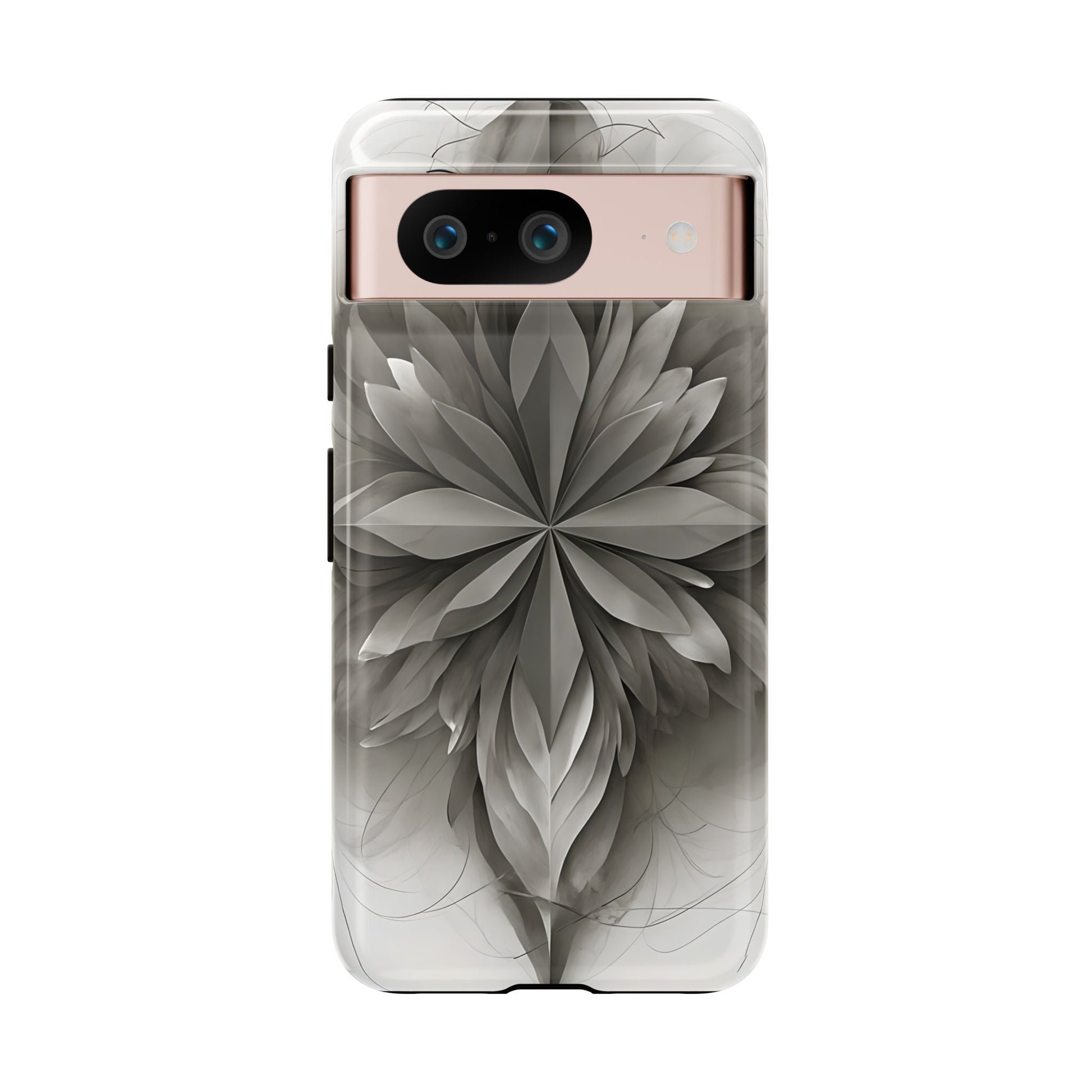 Silver Lotus - Elegant Monochrome Floral Google Pixel 8 Tough Phone Case - Modern Lotus Design