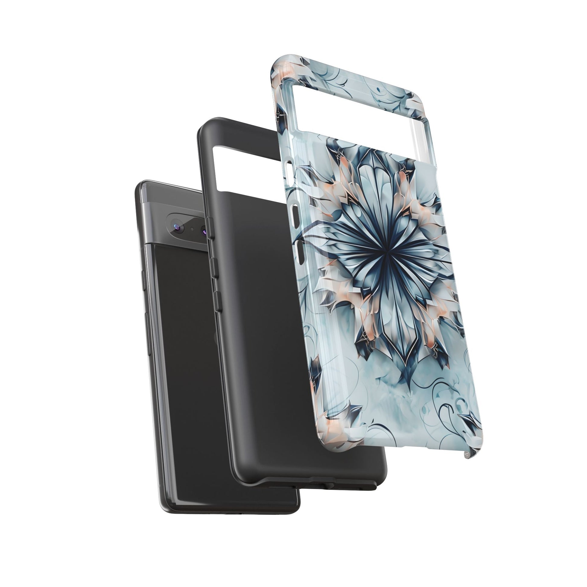 Indigo Mirage - Artistic Kaleidoscope Collection Artistic Floral - Google Pixel 7 Tough Phone Case - Bold Indigo Symmetrical Design