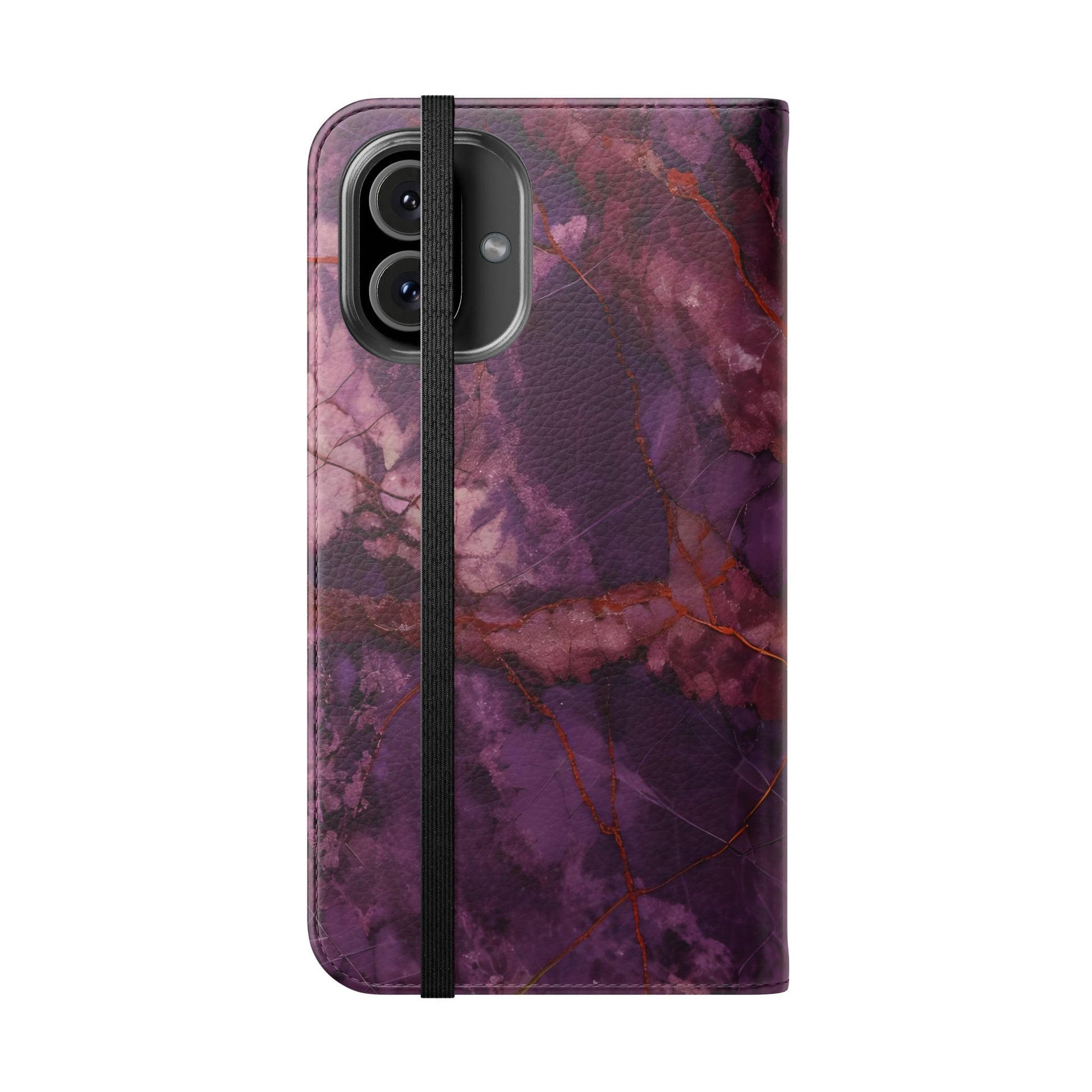 Amethyst Current Wallet Phone Case - Elegant Purple Marble Flip Cover for iPhone 16 Plus