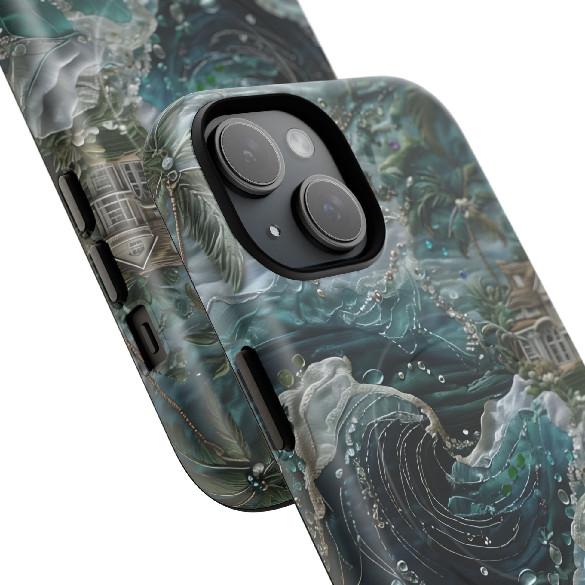 Tropical Midnight Wave - Artistic Ocean iPhone 15 MagSafe Phone Case - Dramatic Blue Wave Design