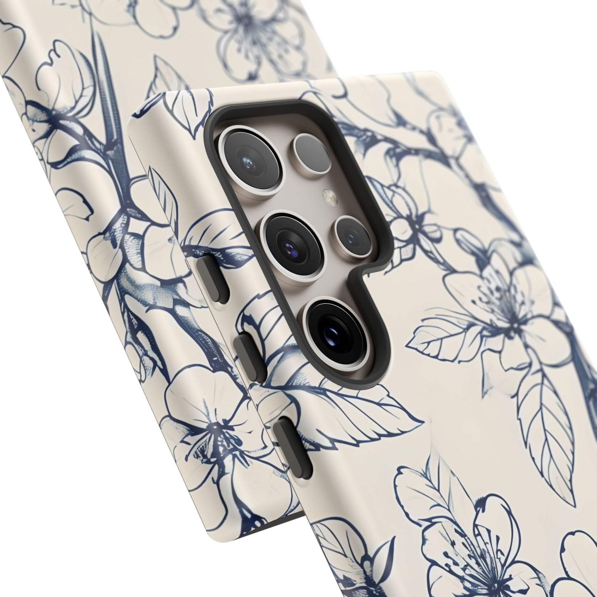 Blossom Sketch - Artistic Blue Floral Samsung Galaxy S24 Ultra Tough Phone Case - Hand-Drawn Botanical Design