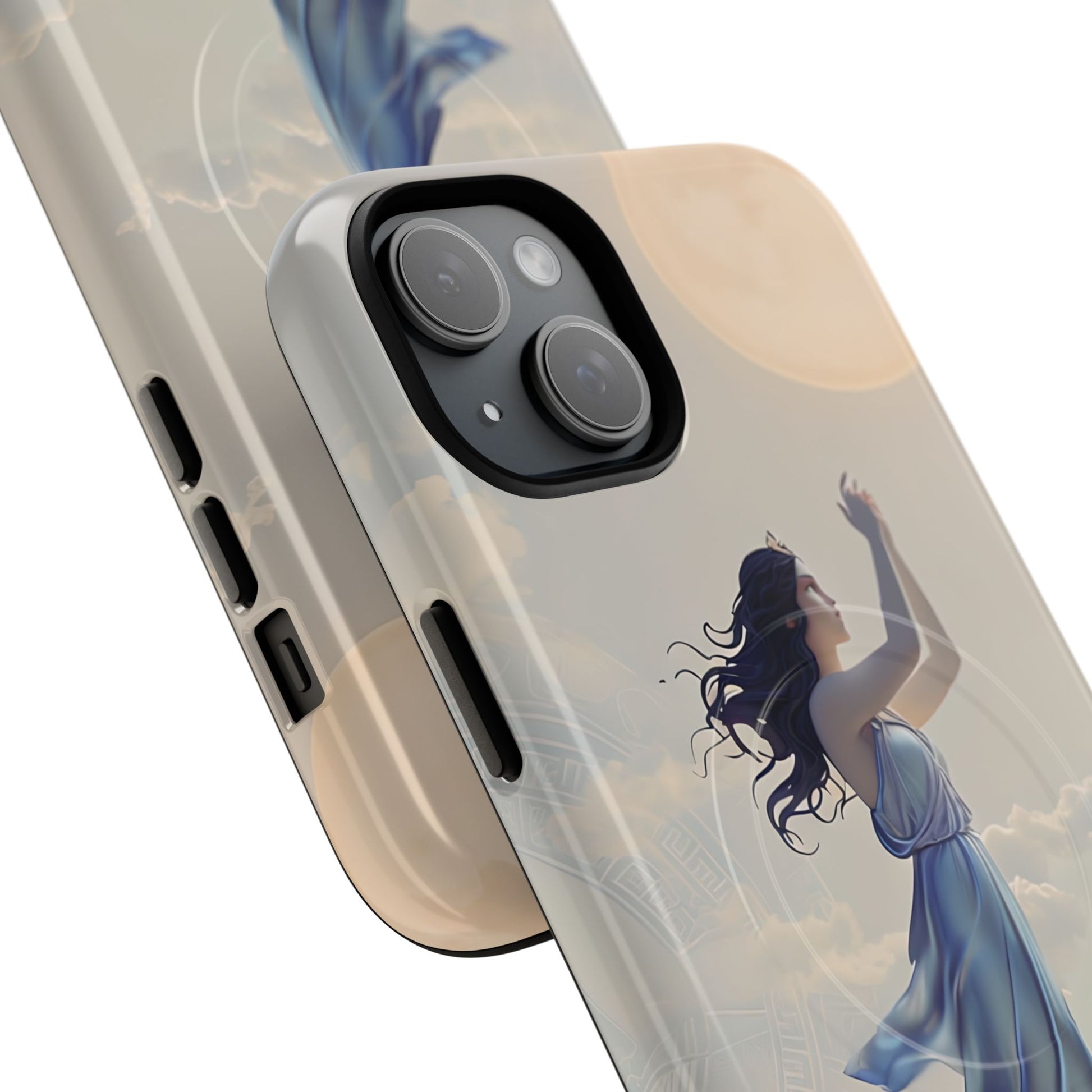 Moonlit Ascend - Ethereal Celestial Art iPhone 15 Plus MagSafe Phone Case -Dreamy Night Sky & Floating Woman Design