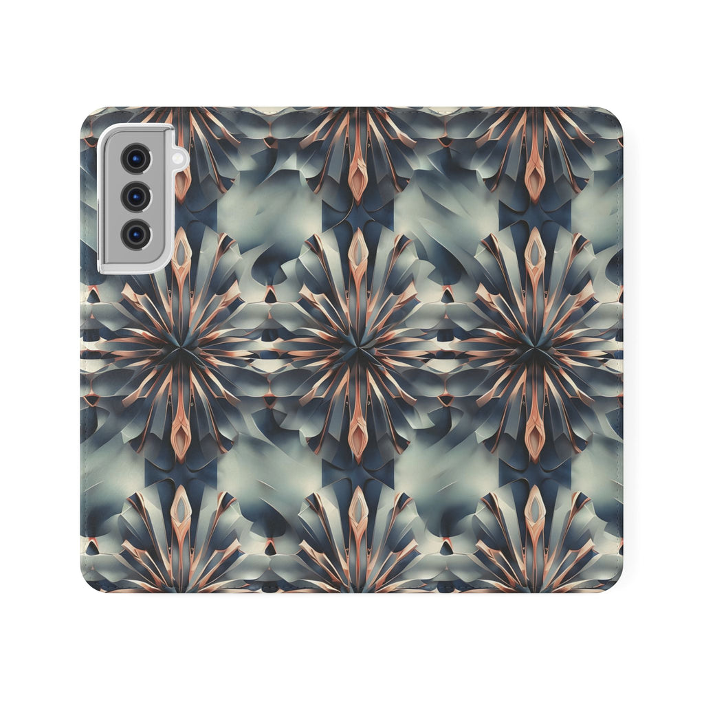 Obsidian Kaleidoscope Samsung Galaxy S21 Wallet Case - Elegant Abstract Flip Cover with Card Slots