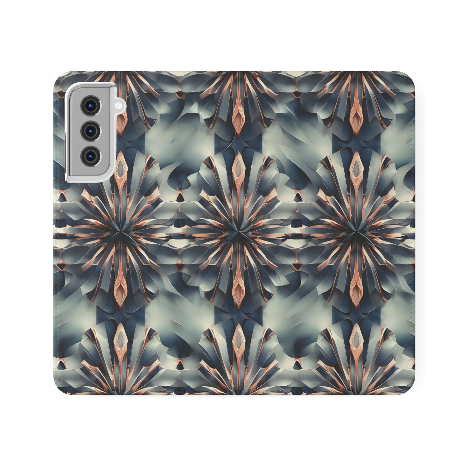 Obsidian Kaleidoscope Samsung Galaxy S21 Wallet Case - Elegant Abstract Flip Cover with Card Slots