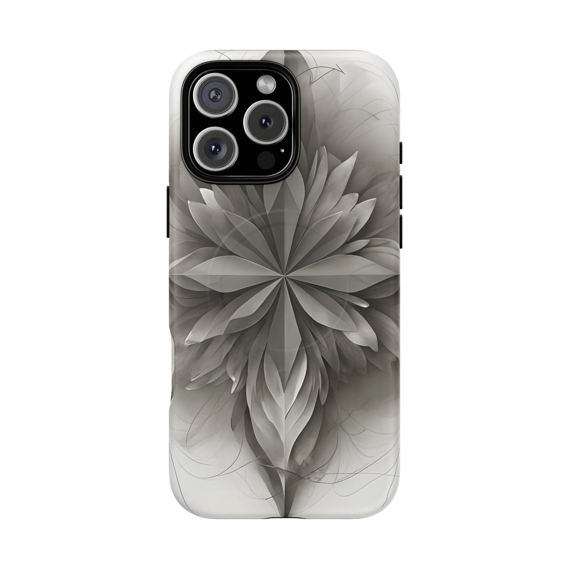 Silver Lotus - Elegant Monochrome Floral iPhone 16 Pro Max MagSafe Phone Case - Modern Lotus Design