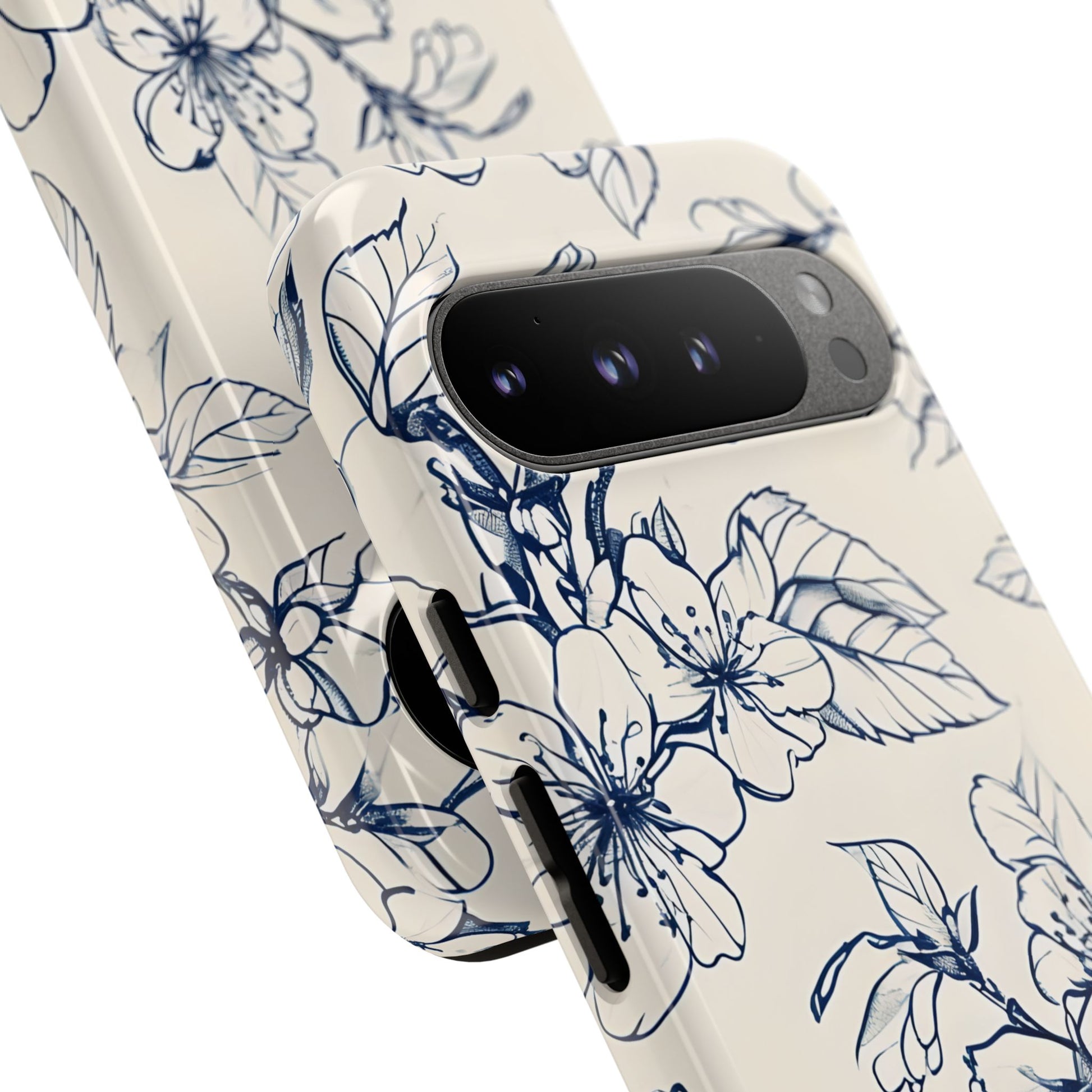 Blossom Sketch - Artistic Blue Floral Google Pixel 9 Pro XL - Tough Phone Case - Hand-Drawn Botanical Design