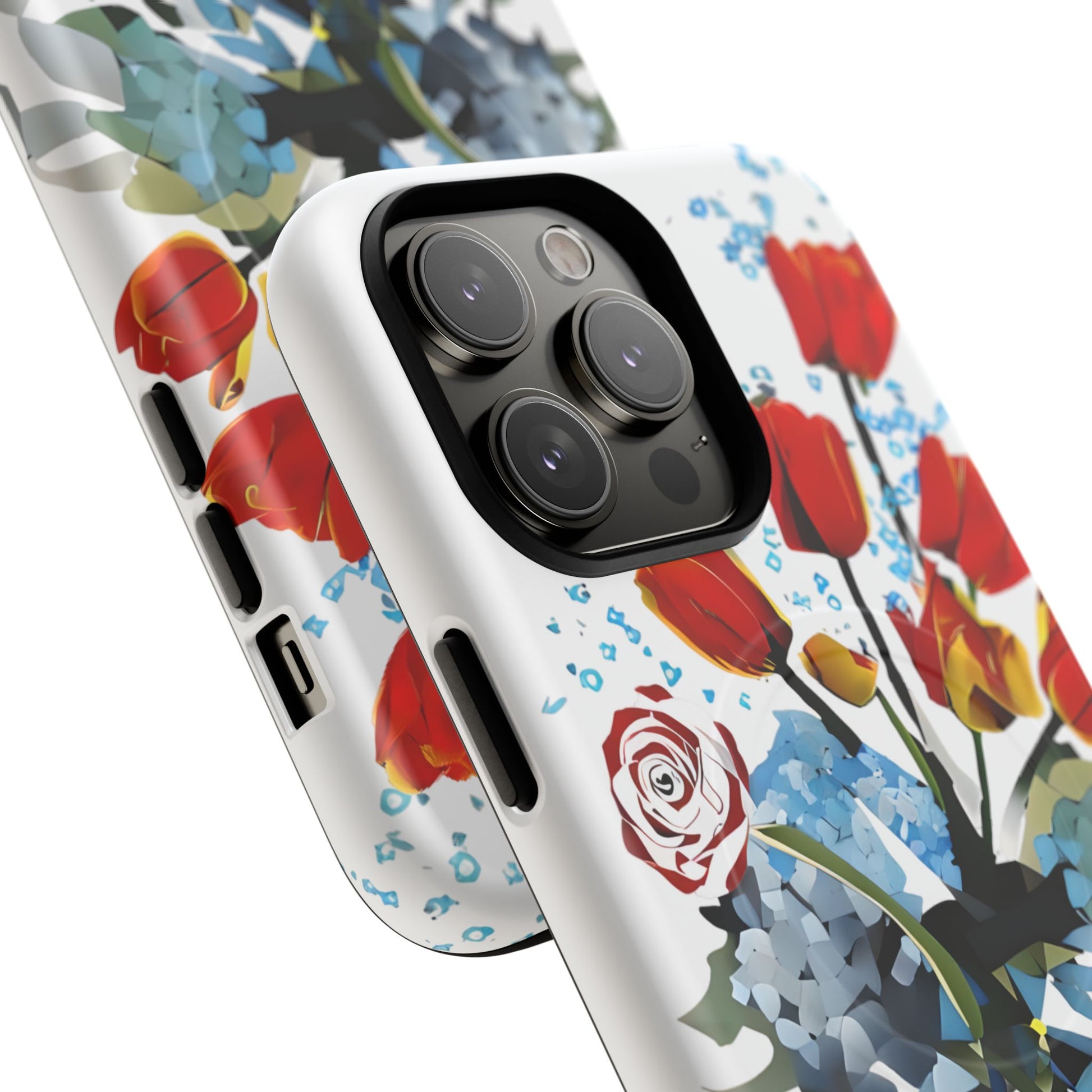 Bouquet Brilliance - Artistic Floral iPhone 14 Pro Max MagSafe Phone Case - Vibrant Tulip, Rose & Hydrangea Design