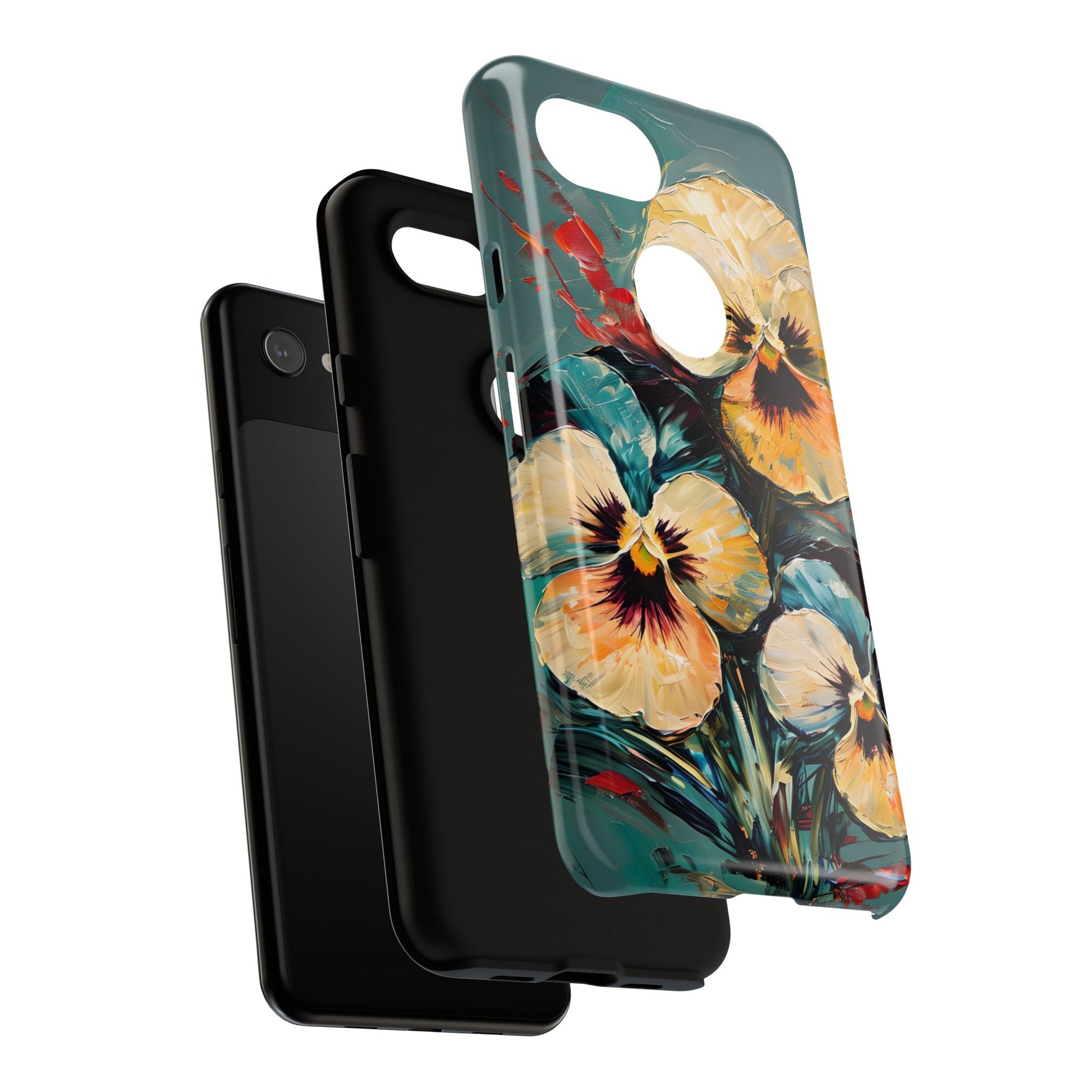 Golden Pansy Cascade Tough Case for Google Pixel 3a - Floral Artistic Shockproof Cover, Elegant Protective Phone Case