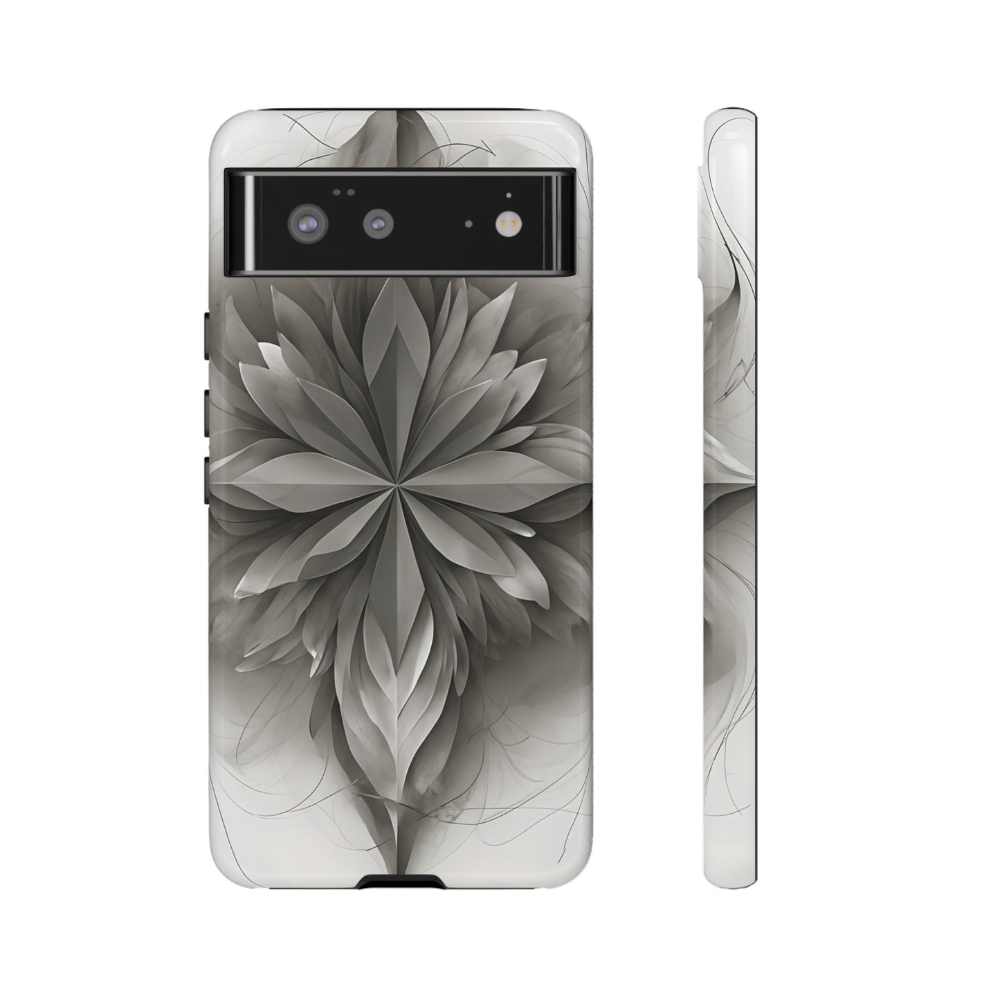 Silver Lotus - Elegant Monochrome Floral Google Pixel Tough Phone Case - Modern Lotus Design