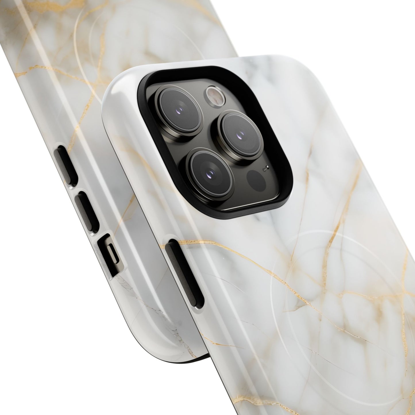 Golden Vein iPhone MagSafe Phone Case -White Neutral Marble Design