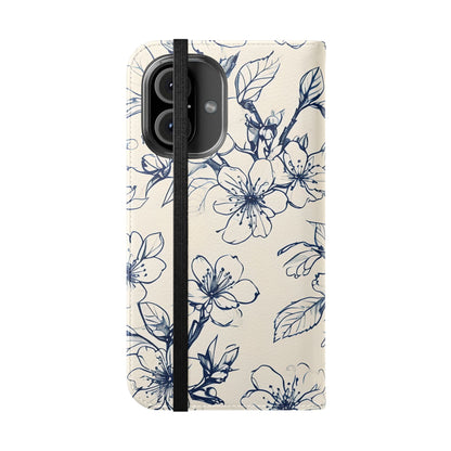 Blossom Sketch - Minimalist Floral Flip Phone Case for iPhone