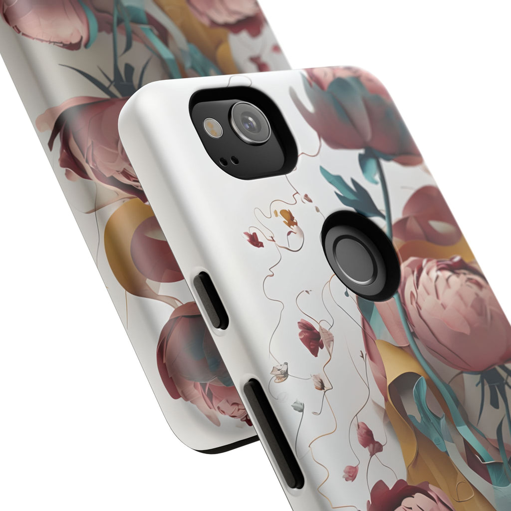 Blushing Peony Veil - Elegant Painterly Floral Google Pixel 2 Tough Phone Case - Soft Blush & Teal Peony Design