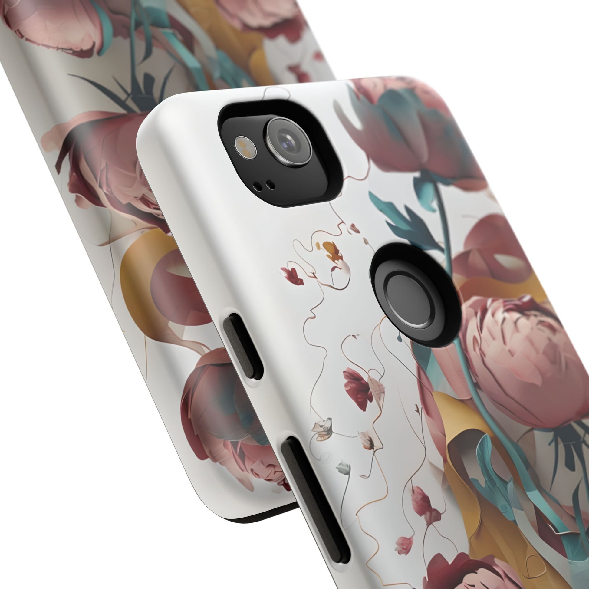Blushing Peony Veil - Elegant Painterly Floral Google Pixel 2 Tough Phone Case - Soft Blush & Teal Peony Design