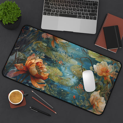 Waterlily Nocturne Designer Desk Mat - Premium Office Desk Pad, 3 Sizes Available, Artistic Workspace Protection