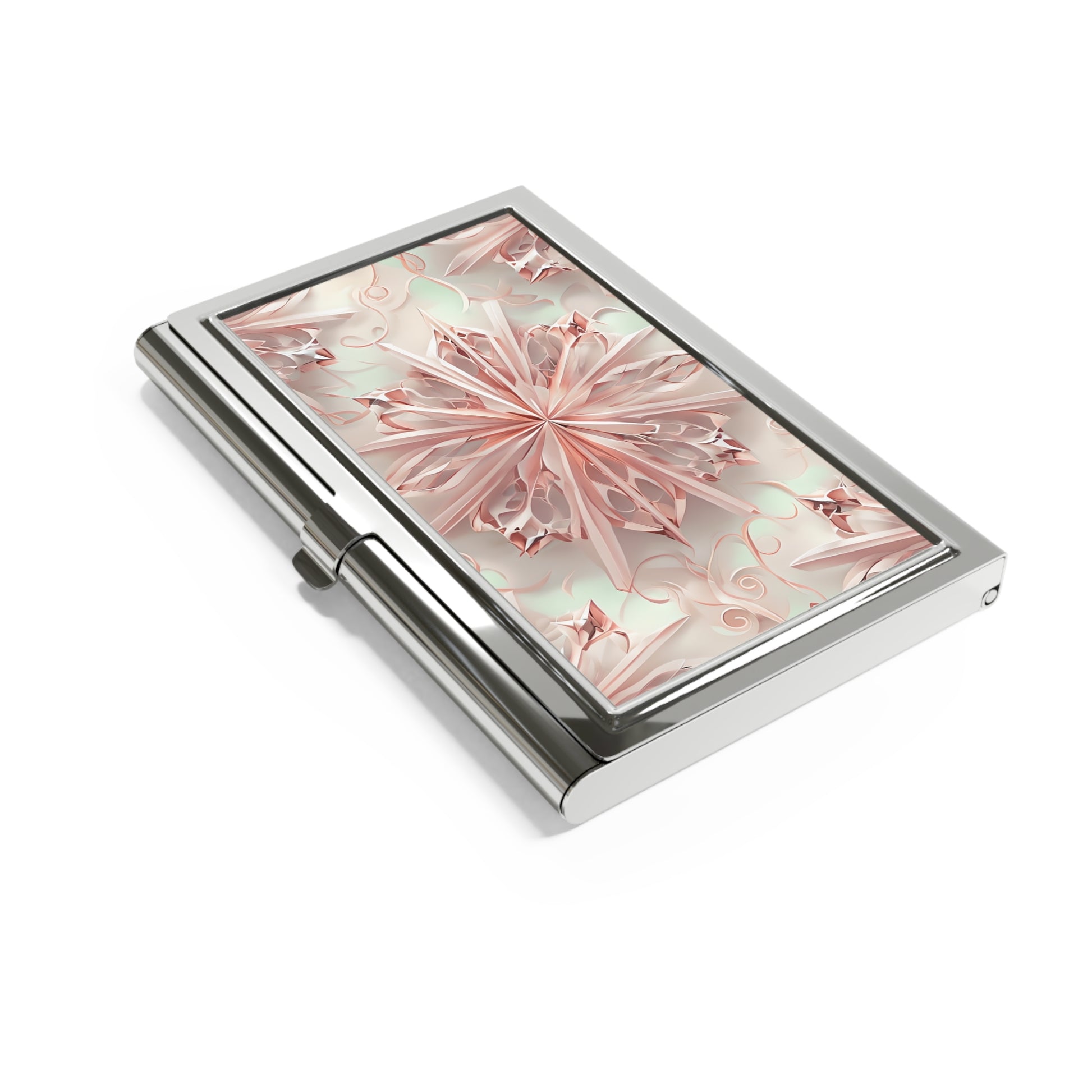 Blush Frost blush pink abstract floral business card holder closed angled view