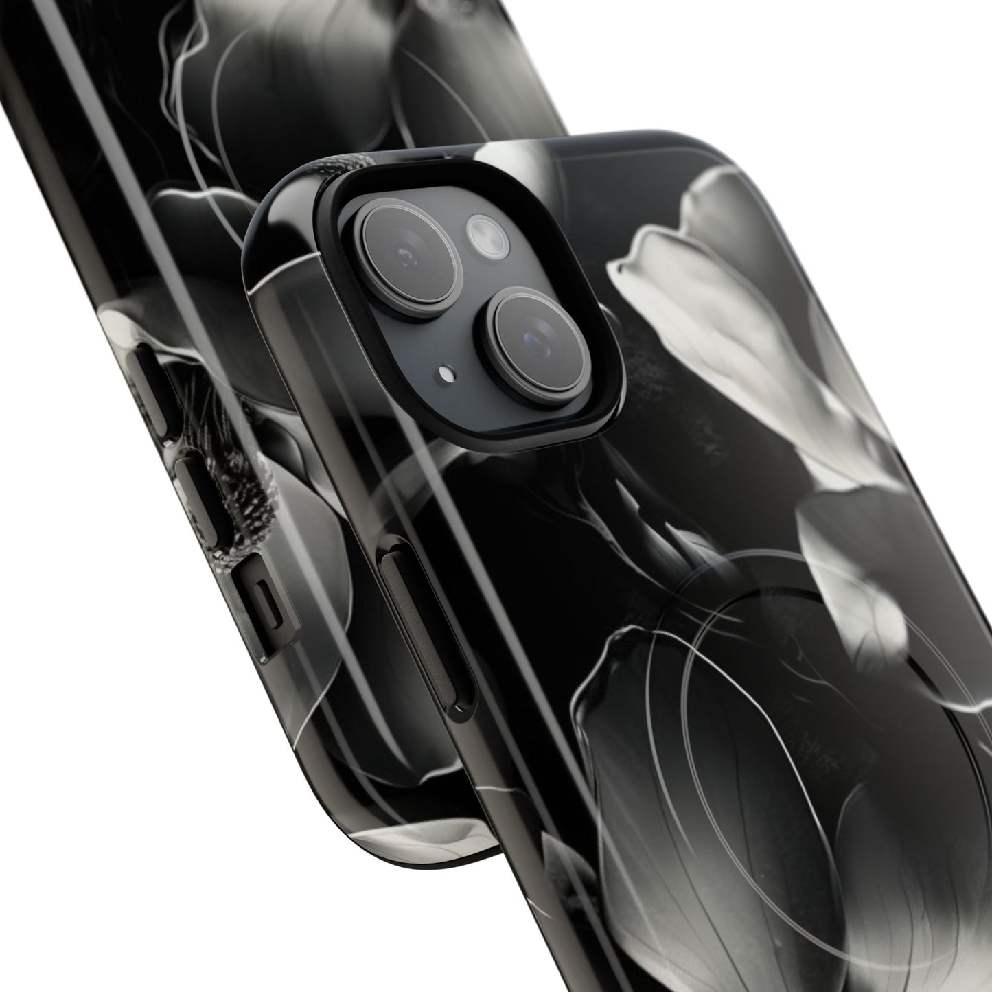 Monochrome Magnolia - Elegant Black & White Floral iPhone MagSafe Phone Case - Artistic Magnolia Design