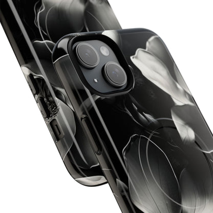 Monochrome Magnolia - Elegant Black & White Floral iPhone MagSafe Phone Case - Artistic Magnolia Design