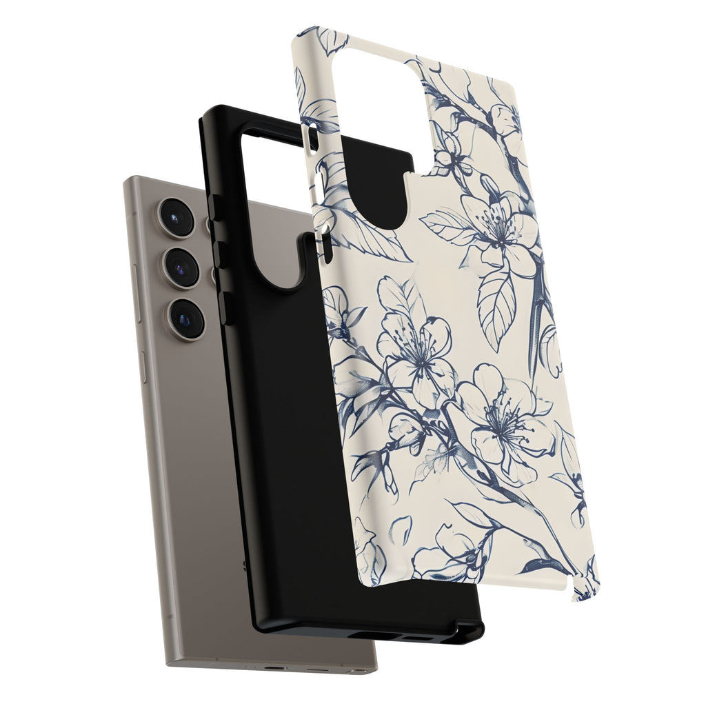 Blossom Sketch - Artistic Blue Floral Samsung Galaxy S24 Ultra Tough Phone Case - Hand-Drawn Botanical Design