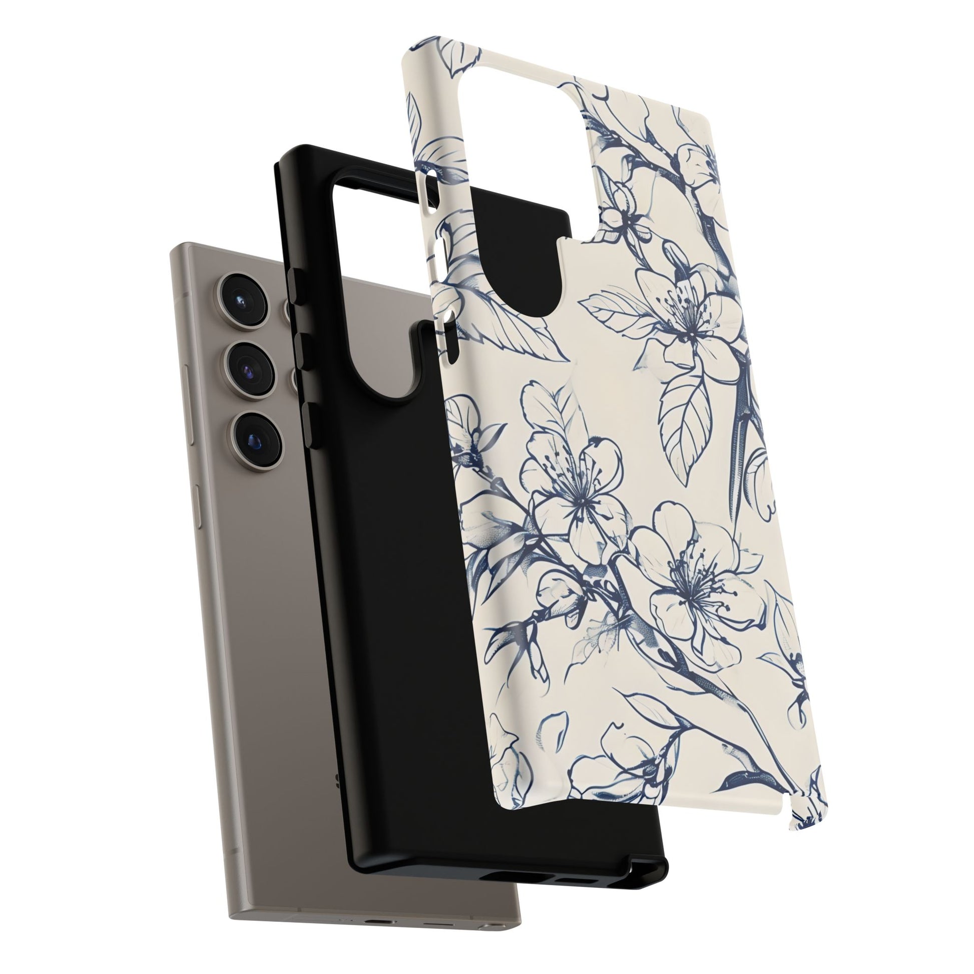 Blossom Sketch - Artistic Blue Floral Samsung Galaxy S24 Ultra Tough Phone Case - Hand-Drawn Botanical Design