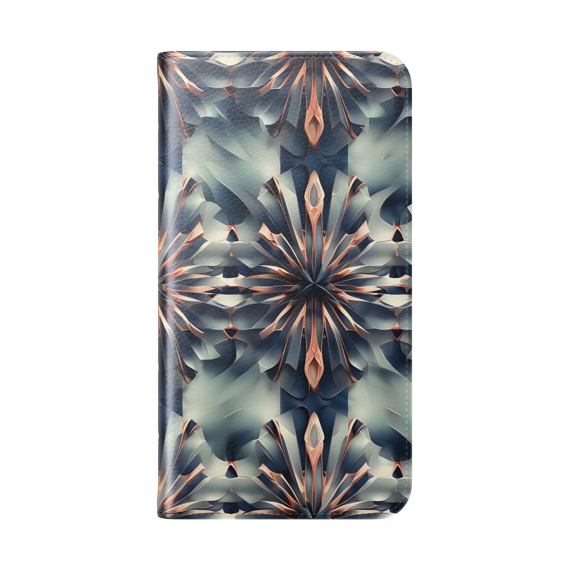 Obsidian Kaleidoscope iPhone 14 Pro Wallet Case - Elegant Abstract Flip Cover with Card Slots
