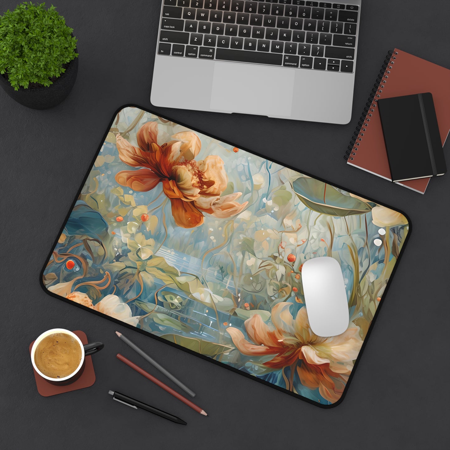 Waterlily Dreamscape Designer Desk Mat - Premium Office Desk Pad, 3 Sizes Available, Artistic Workspace Protection
