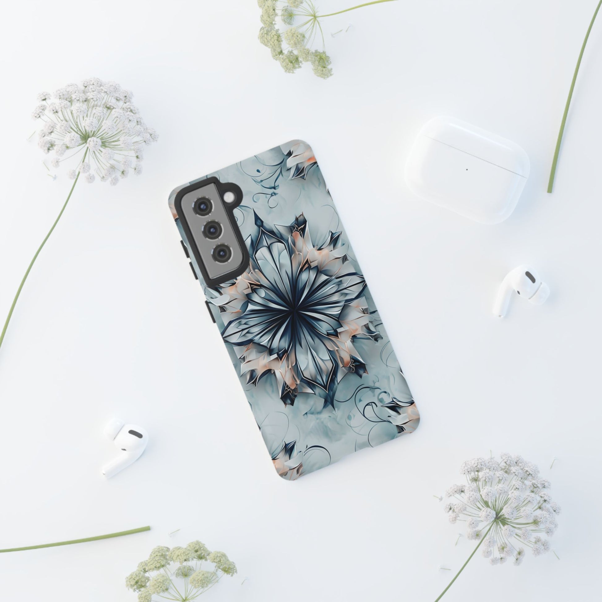 Indigo Mirage - Artistic Kaleidoscope Collection Artistic Floral - Samsung Galaxy S21 Tough Phone Case - Bold Indigo Symmetrical Design