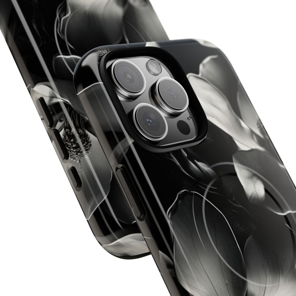 Monochrome Magnolia - Elegant Black & White Floral iPhone 16 Pro Max MagSafe Phone Case - Artistic Magnolia Design
