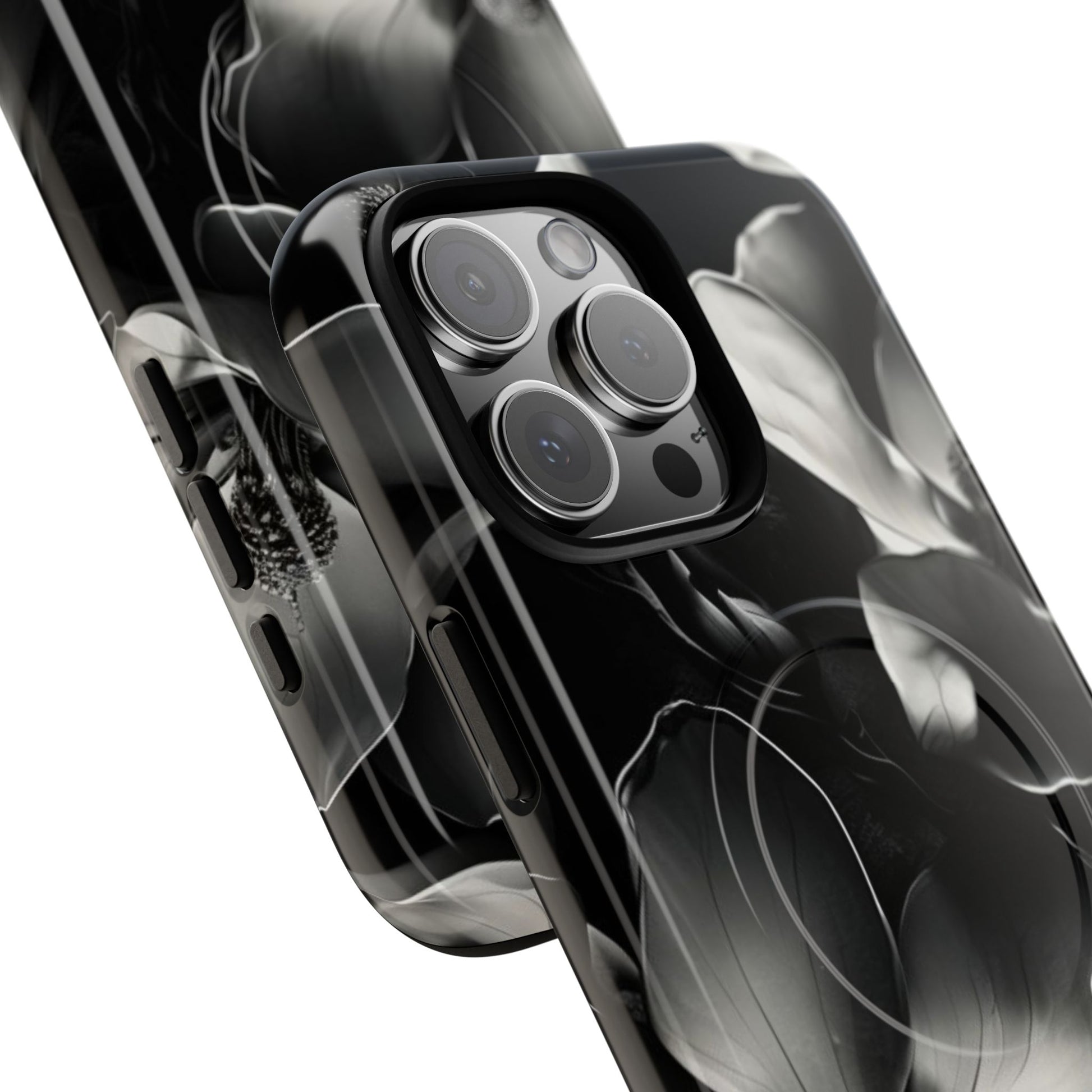 Monochrome Magnolia - Elegant Black & White Floral iPhone 16 Pro Max MagSafe Phone Case - Artistic Magnolia Design