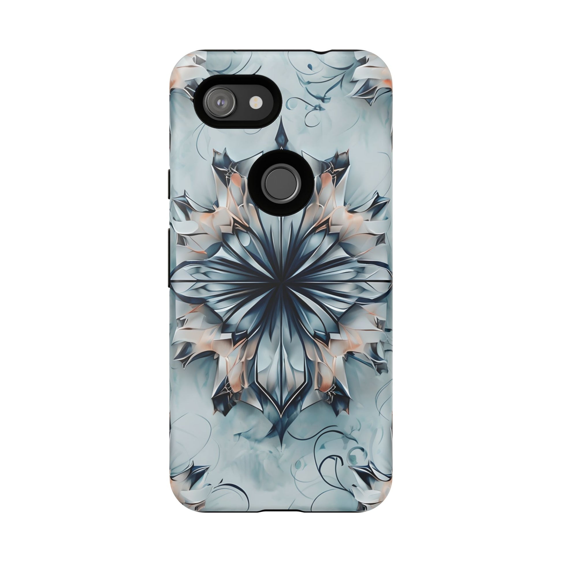 Indigo Mirage - Artistic Kaleidoscope Collection Artistic Floral - Google Pixel 3a Tough Phone Case - Bold Indigo Symmetrical Design