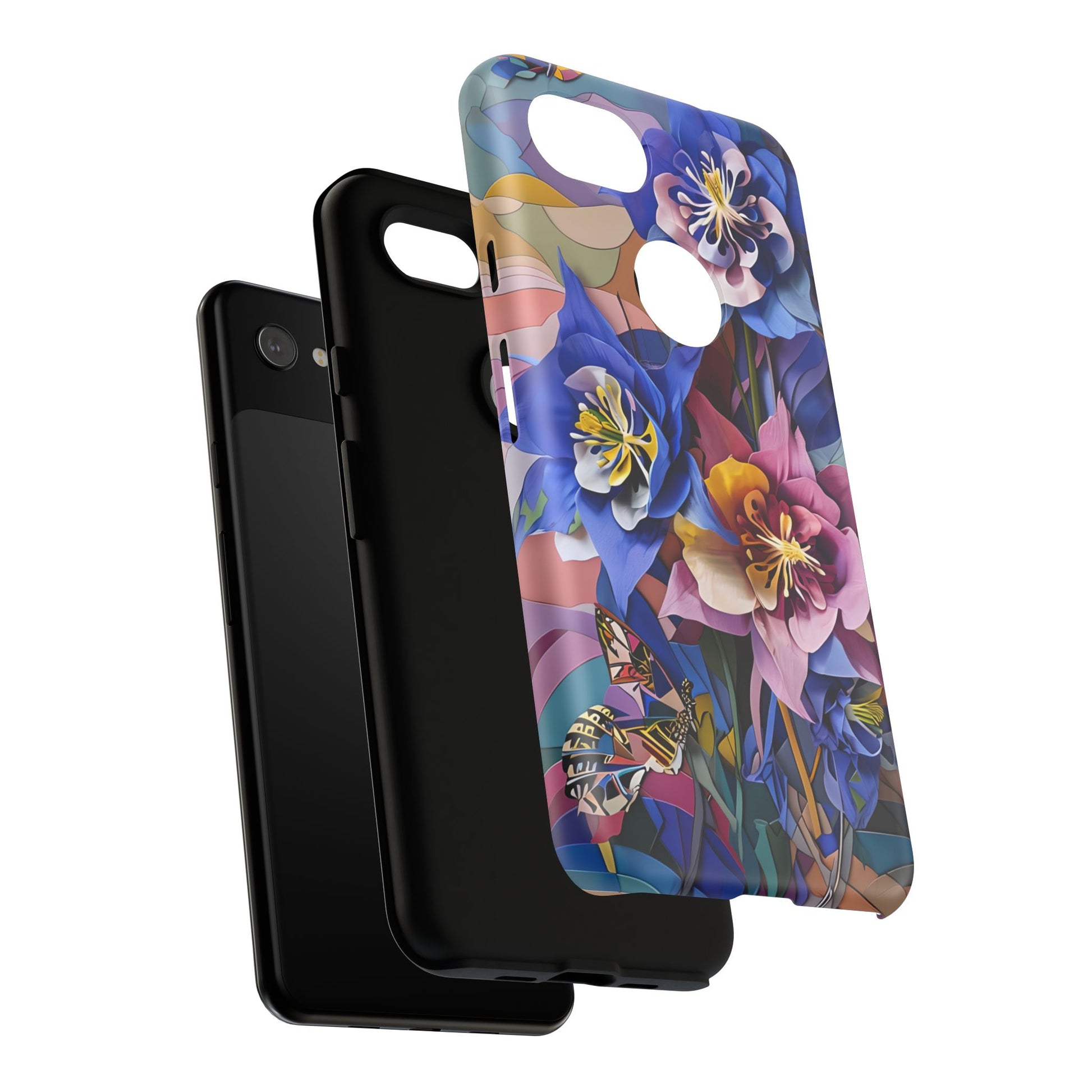 Blue Columbine Carnivale - Artistic Floral & Butterfly Google Pixel 3a XL Tough Phone Case - Vibrant Botanical Design