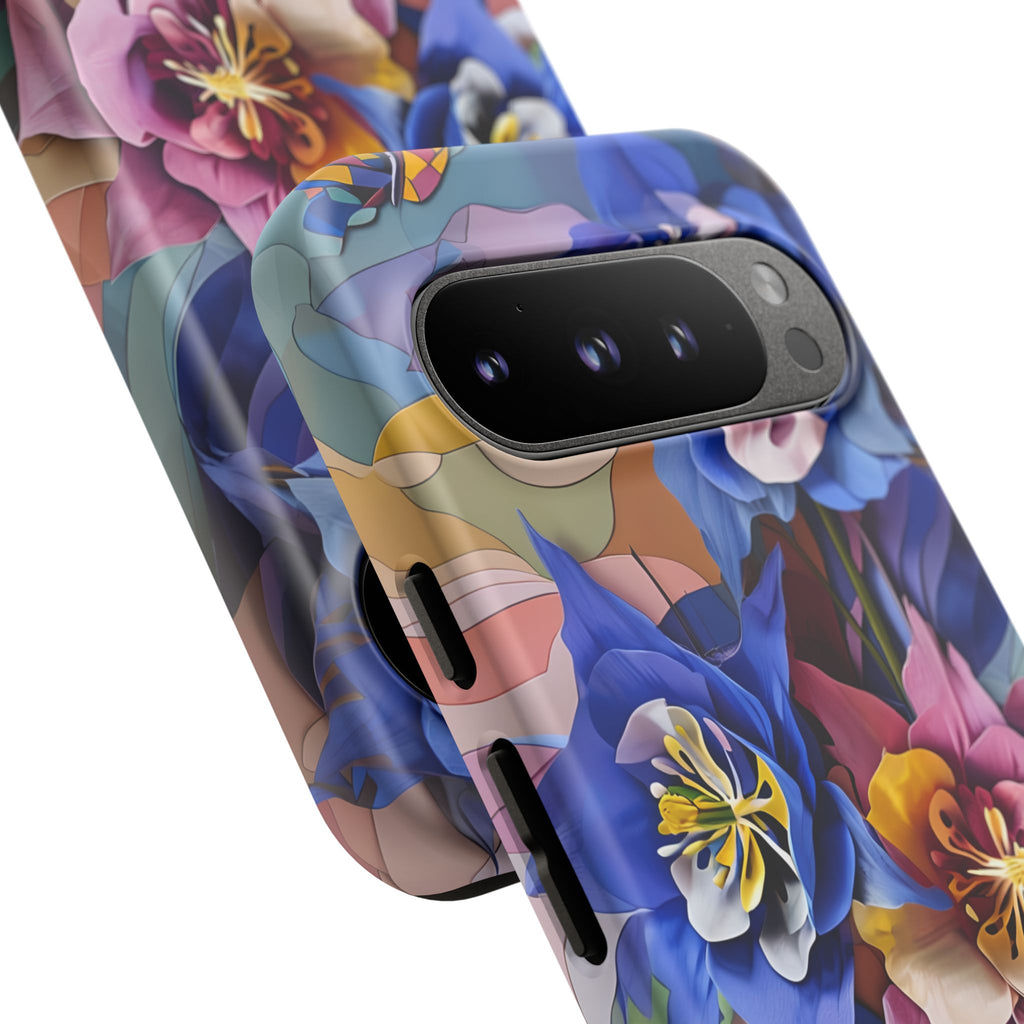 Blue Columbine Carnivale - Artistic Floral & Butterfly Google Pixel 9 Pro Tough Phone Case - Vibrant Botanical Design