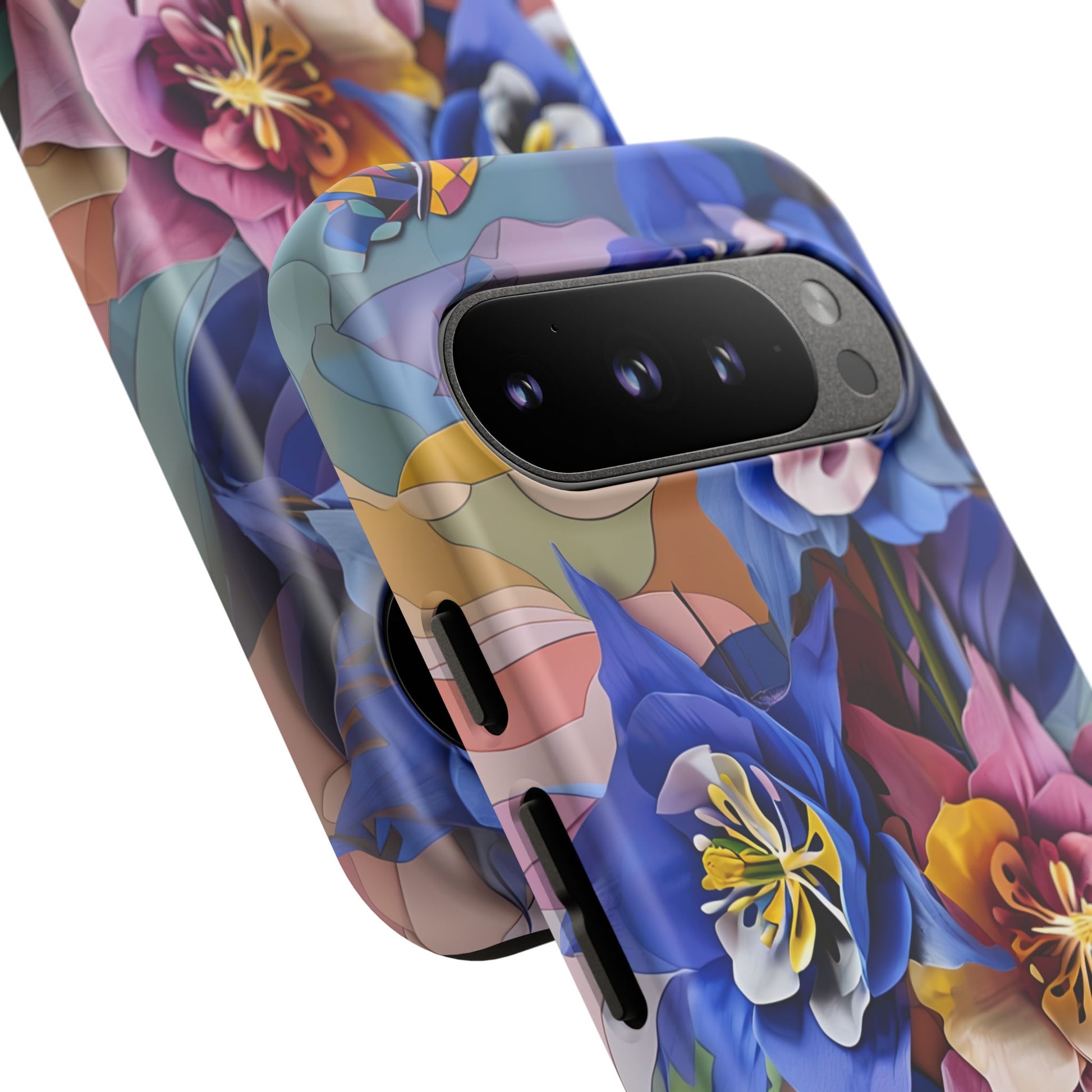 Blue Columbine Carnivale - Artistic Floral & Butterfly Google Pixel 9 Pro Tough Phone Case - Vibrant Botanical Design