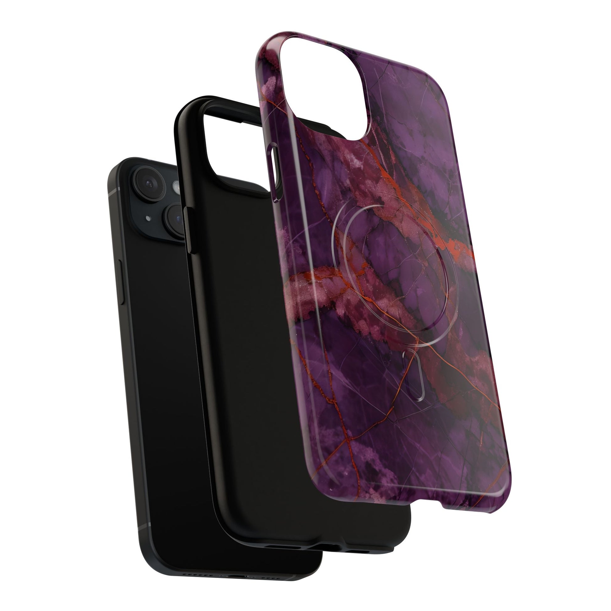 Amethyst Current - Kaleidoscope Collection Artistic Floral Burst - iPhone 15 Plus MagSafe Phone Case - Bold Purple Symmetrical Design