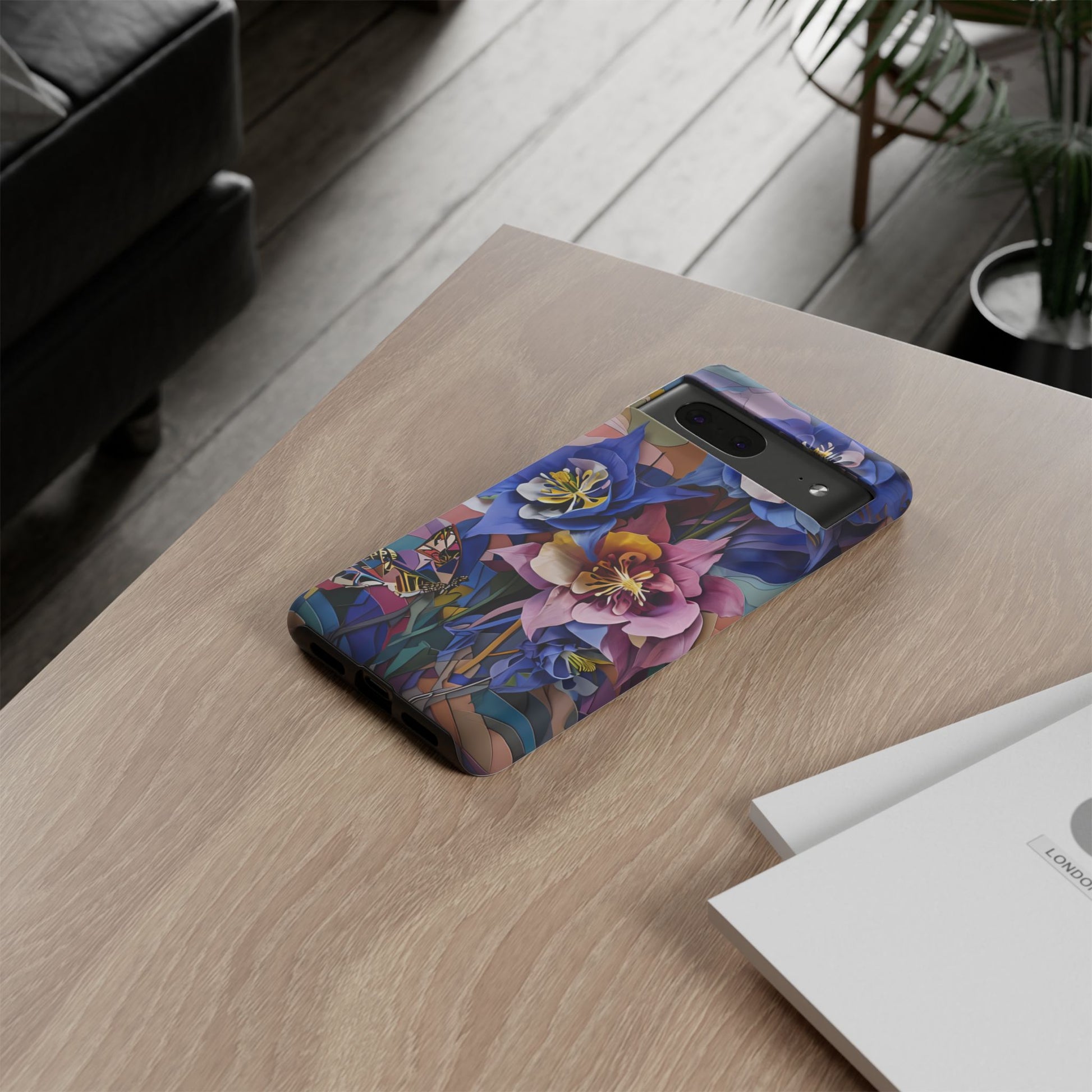 Blue Columbine Carnivale - Artistic Floral & Butterfly Google Pixel 7 Tough Phone Case - Vibrant Botanical Design
