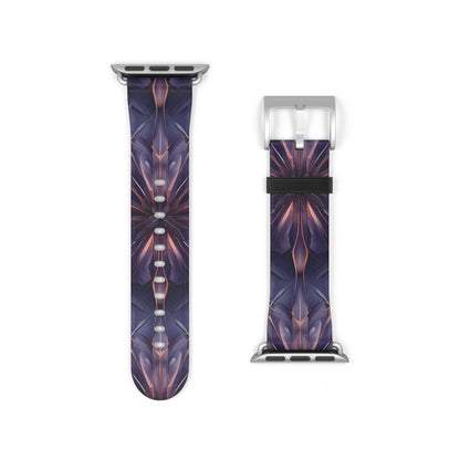 Twilight Tapestry Apple Watch band strap with geometric tapestry-style artwork and silver clasp