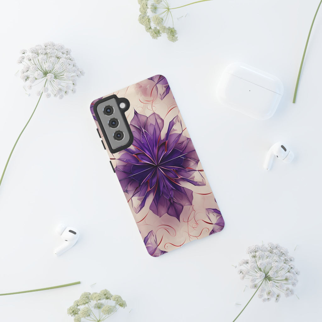 Violet Reverie - Kaleidoscope Collection Artistic Floral Burst - Samsung Galaxy S21 Tough Phone Case - Bold Purple Symmetrical Design