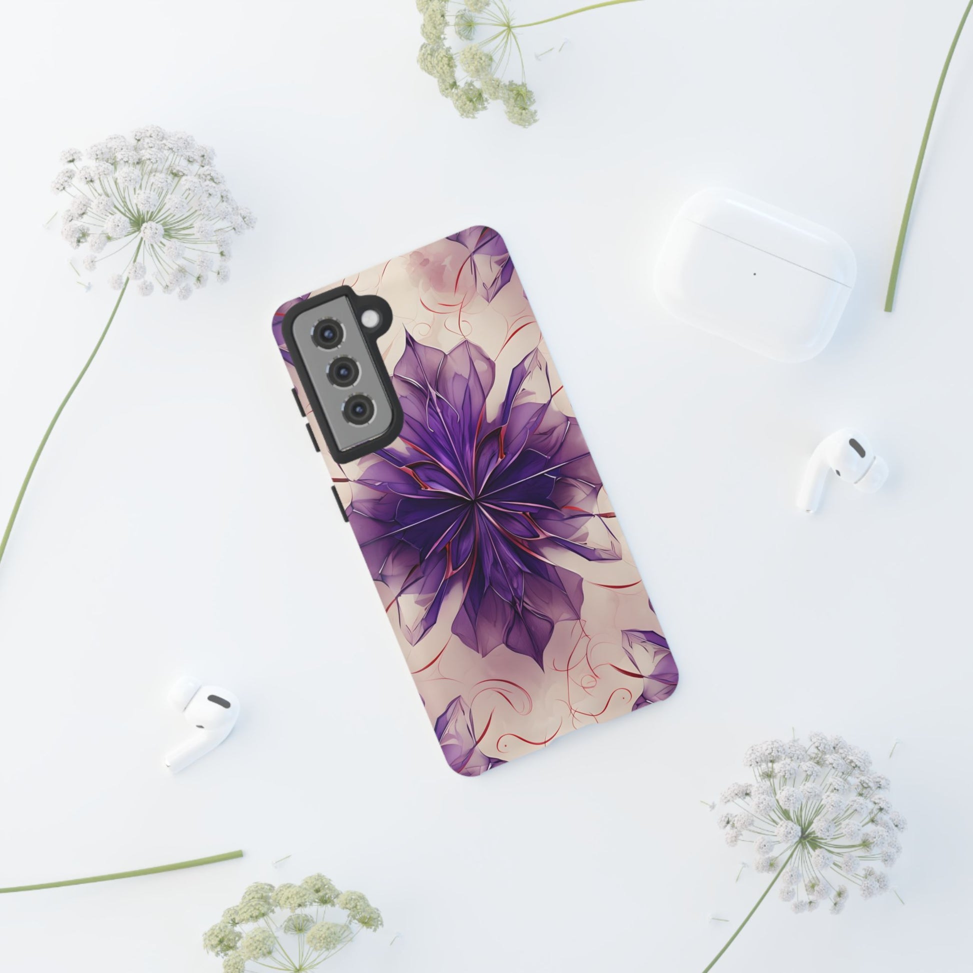 Violet Reverie - Kaleidoscope Collection Artistic Floral Burst - Samsung Galaxy S21 Tough Phone Case - Bold Purple Symmetrical Design