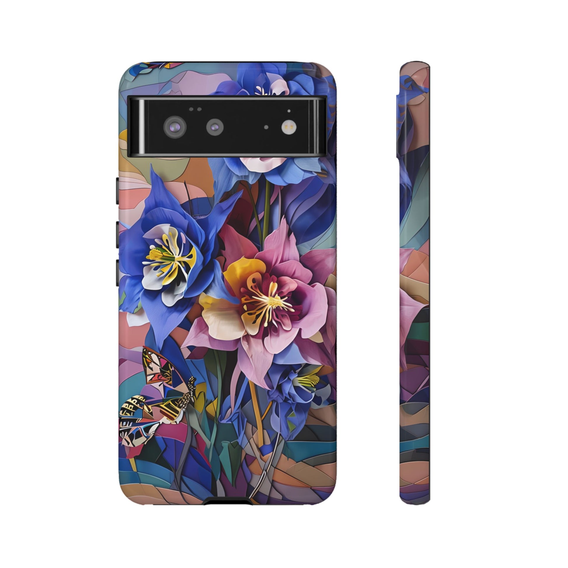 Blue Columbine Carnivale - Artistic Floral & Butterfly Google Pixel 6 Tough Phone Case - Vibrant Botanical Design