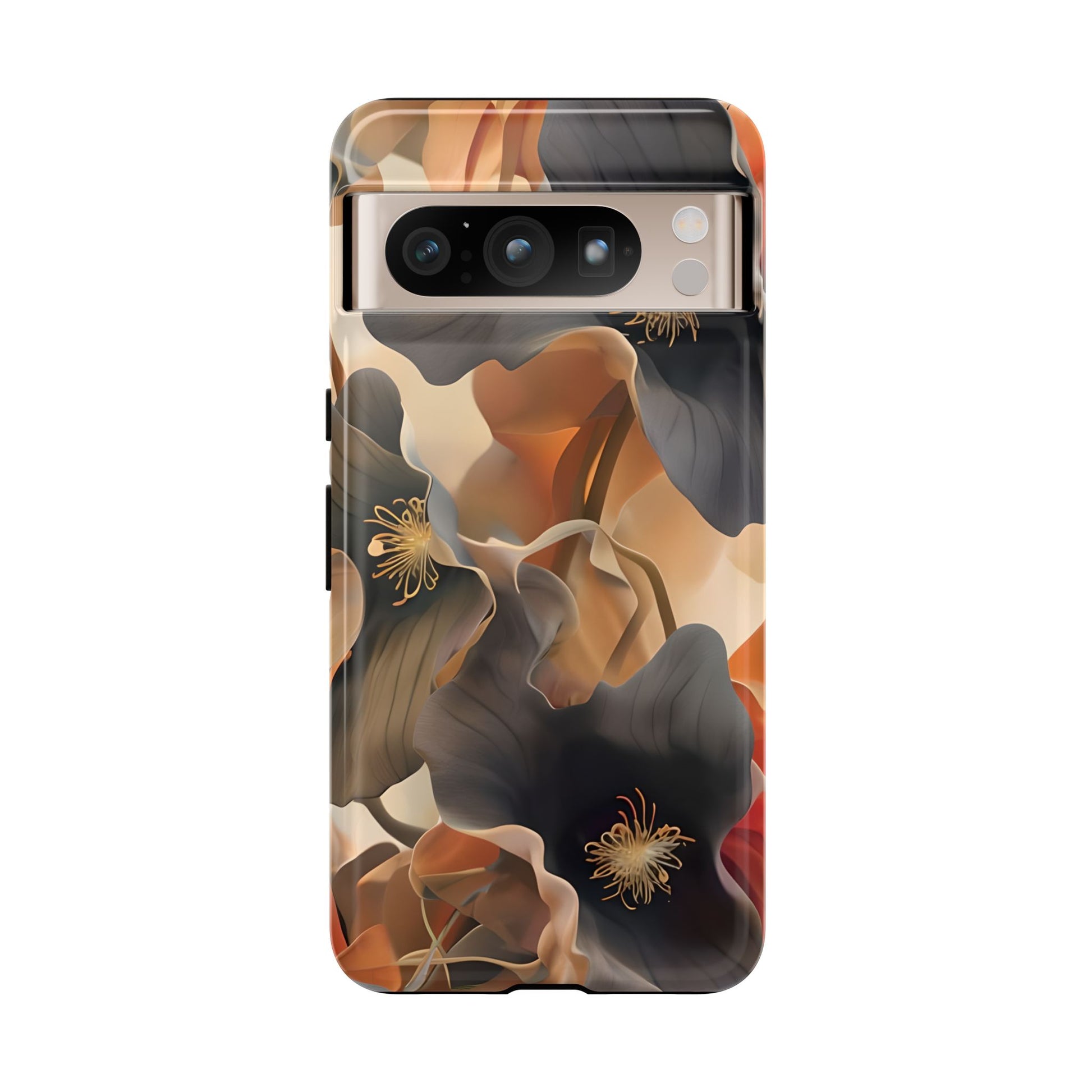 Autumn Ember burnt orange and charcoal floral design Google Pixel phone case