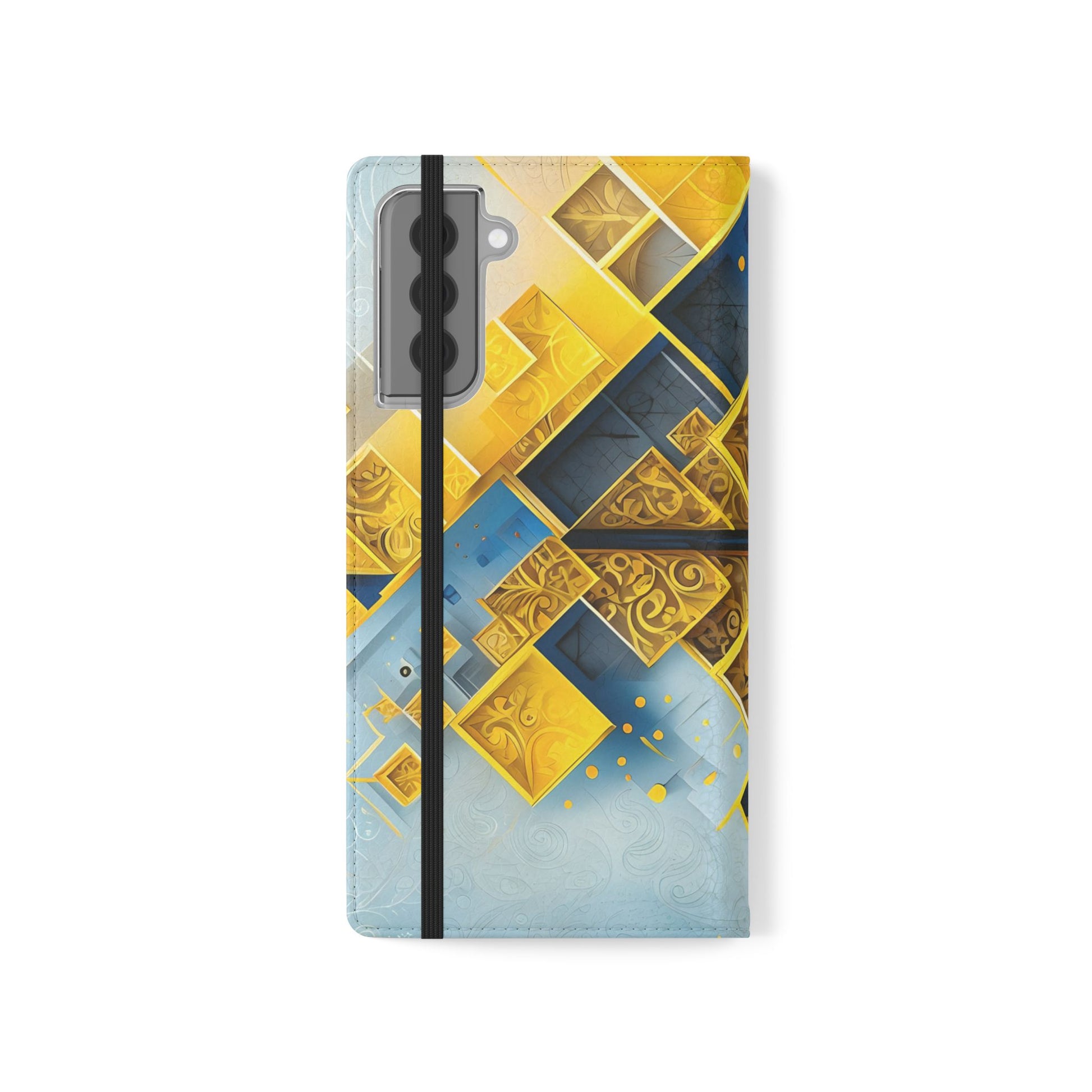 Golden Ascent Wallet Phone Case - Abstract Yellow & Blue Flip Cover for Samsung Galaxy S21 Plus