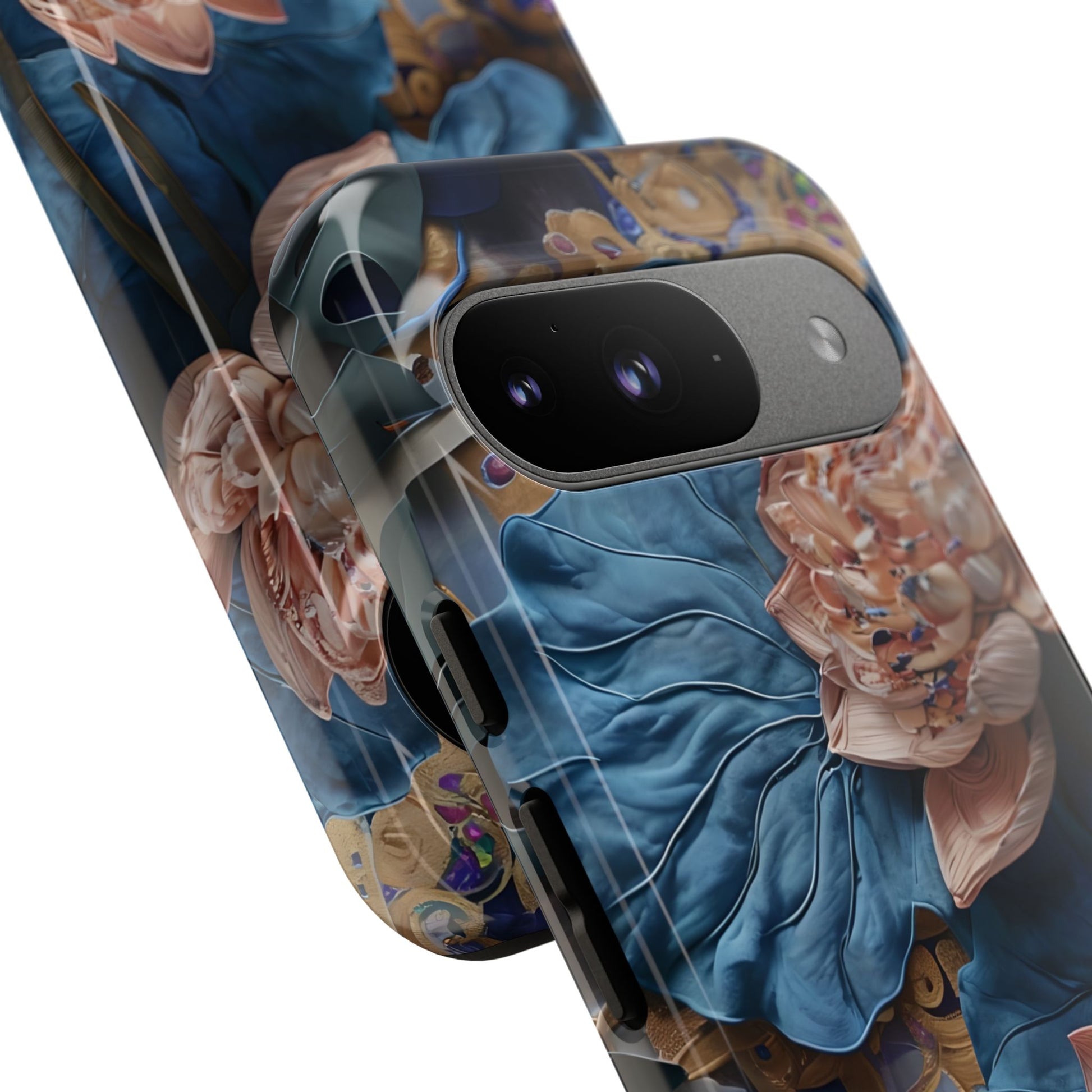 Peony Midnight Tapestry - Google Pixel 9 - Elegant Blue & Blush Artful Phone Cover