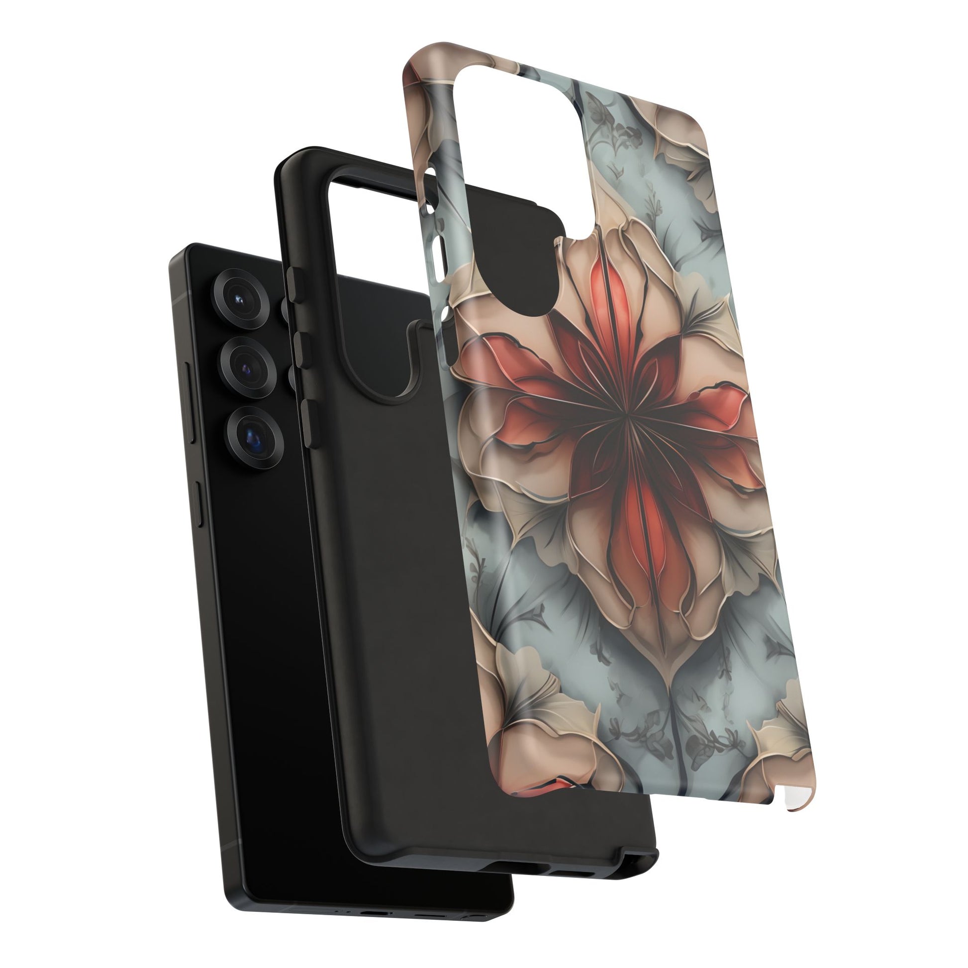 Ember Bloom - Kaleidoscope Collection Artistic Floral - Samsung Galaxy S25 Ultra Tough Phone Case - Fiery Symmetrical Design