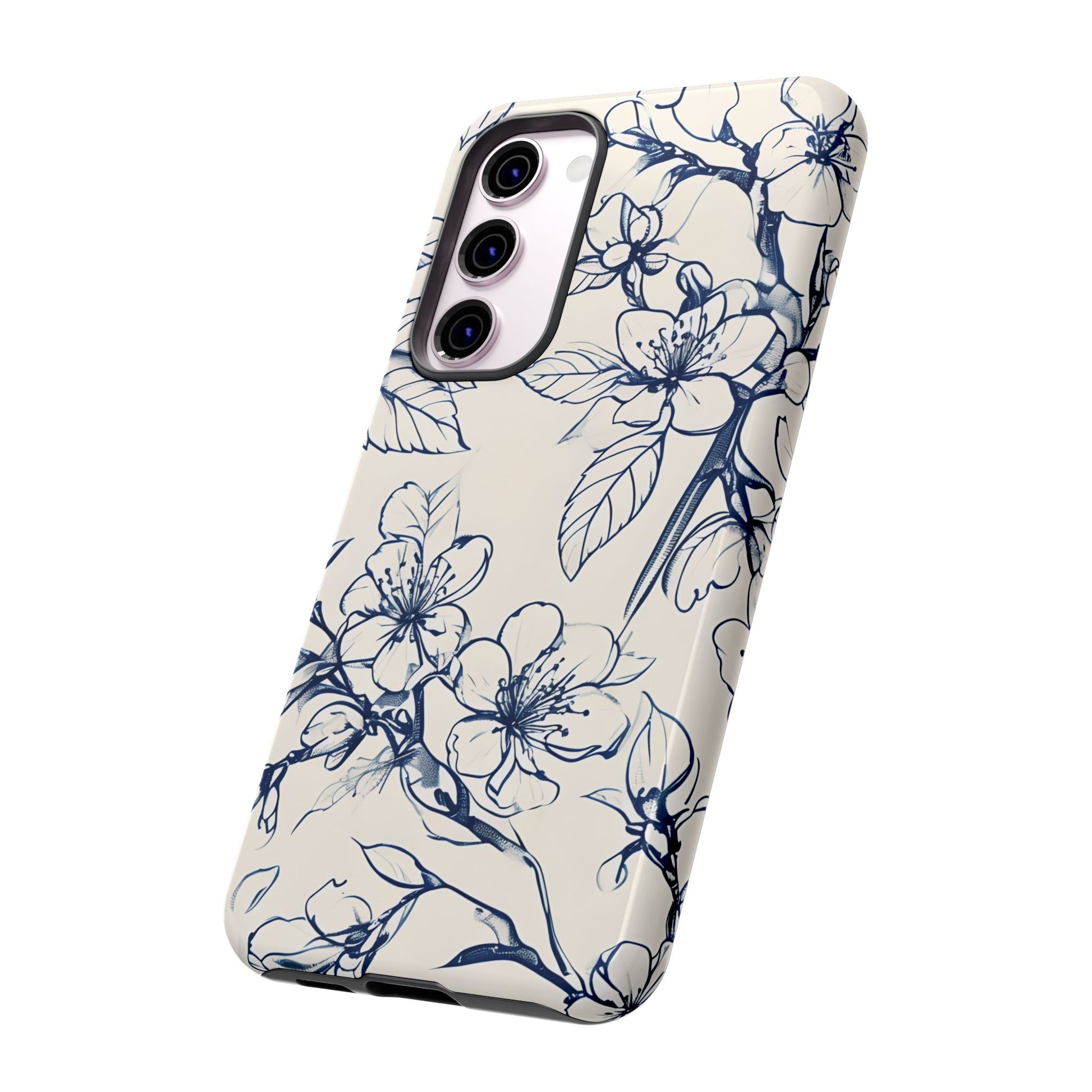 Blossom Sketch - Artistic Blue Floral Samsung Galaxy S23 Plus Tough Phone Case - Hand-Drawn Botanical Design