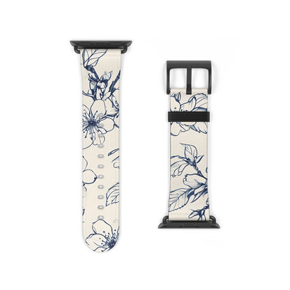 Blossom Sketch Apple Watch band strap with black clasp displaying delicate blue floral sketch design