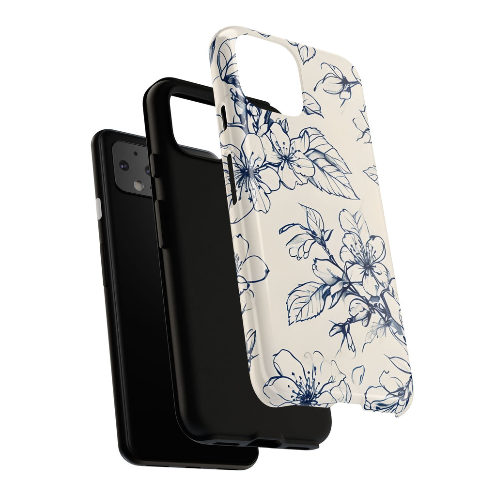 Blossom Sketch - Artistic Blue Floral Google Pixel 4 - Tough Phone Case - Hand-Drawn Botanical Design