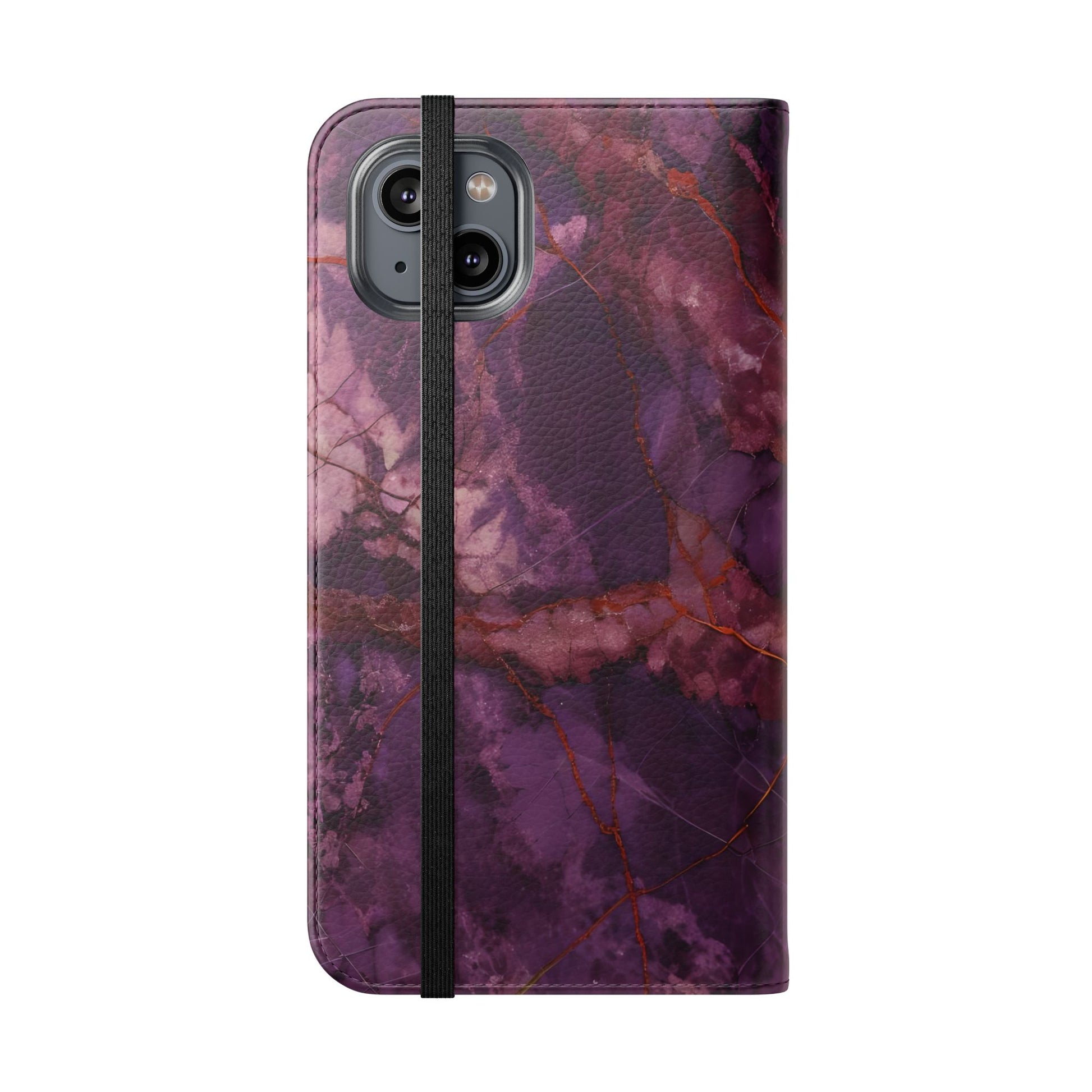 Amethyst Current Wallet Phone Case - Elegant Purple Marble Flip Cover for iPhone 14 Plus