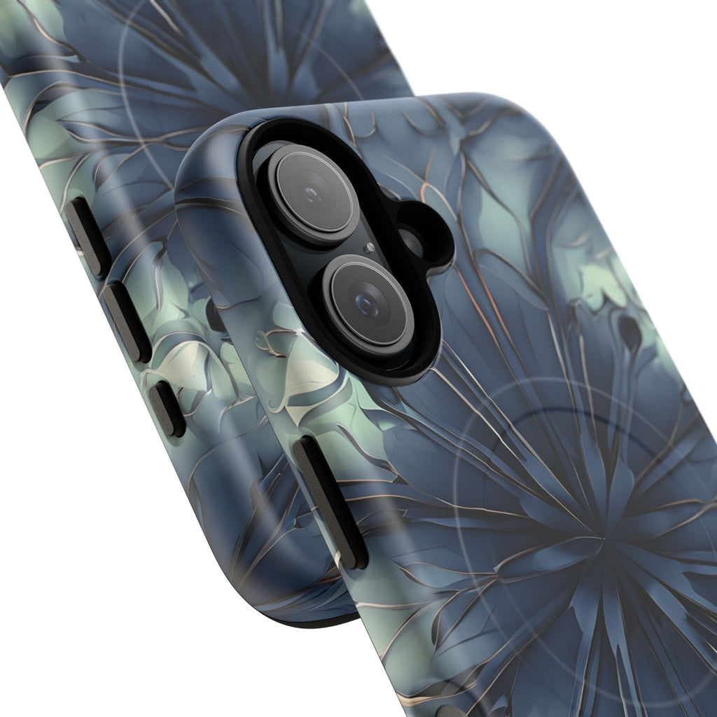 Indigo Mosaic - Artistic Kaleidoscope Collection Artistic Floral - iPhone 16 MagSafe Phone Case -Bold Blue Symmetrical Design