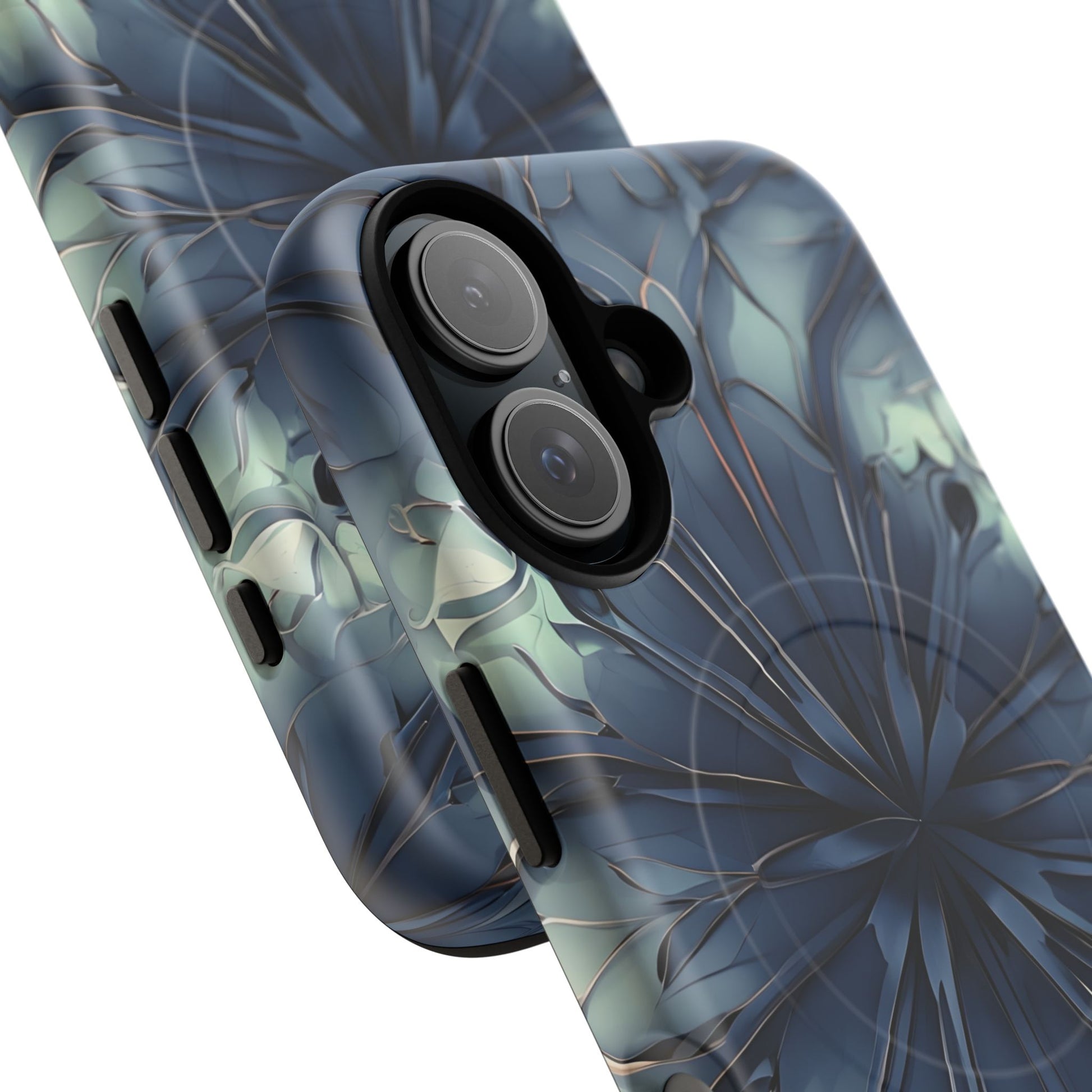Indigo Mosaic - Artistic Kaleidoscope Collection Artistic Floral - iPhone 16 MagSafe Phone Case -Bold Blue Symmetrical Design